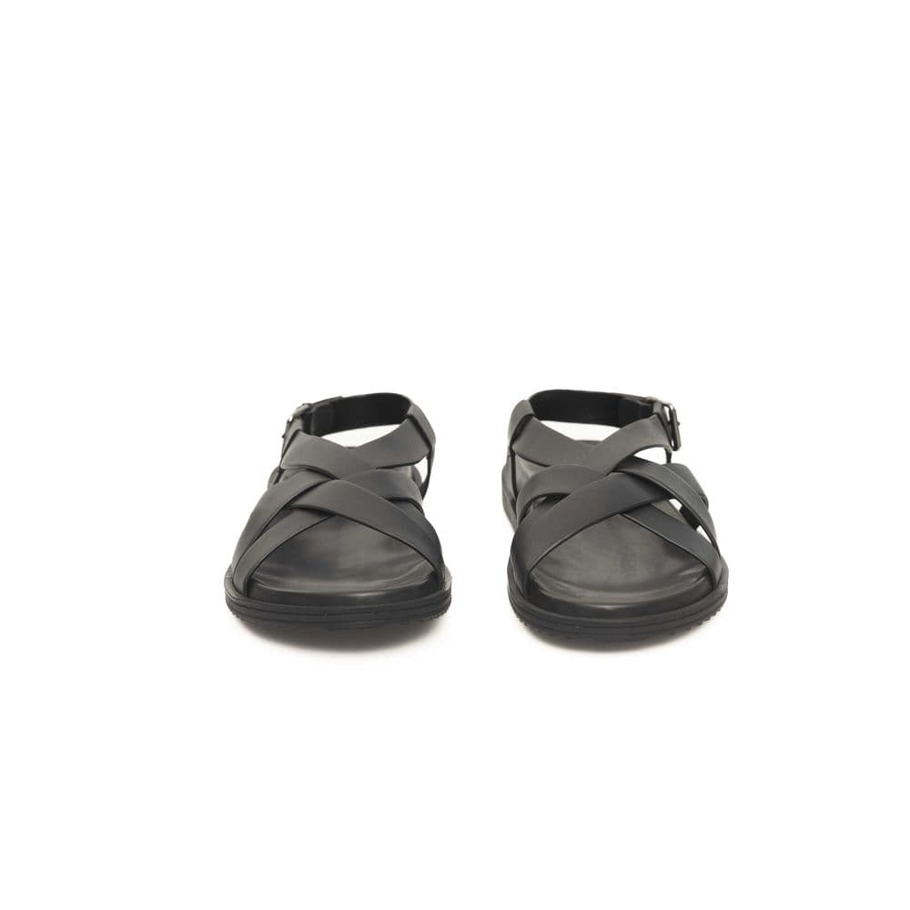 Cerruti 1881 Black Leather Men Sandal - 2