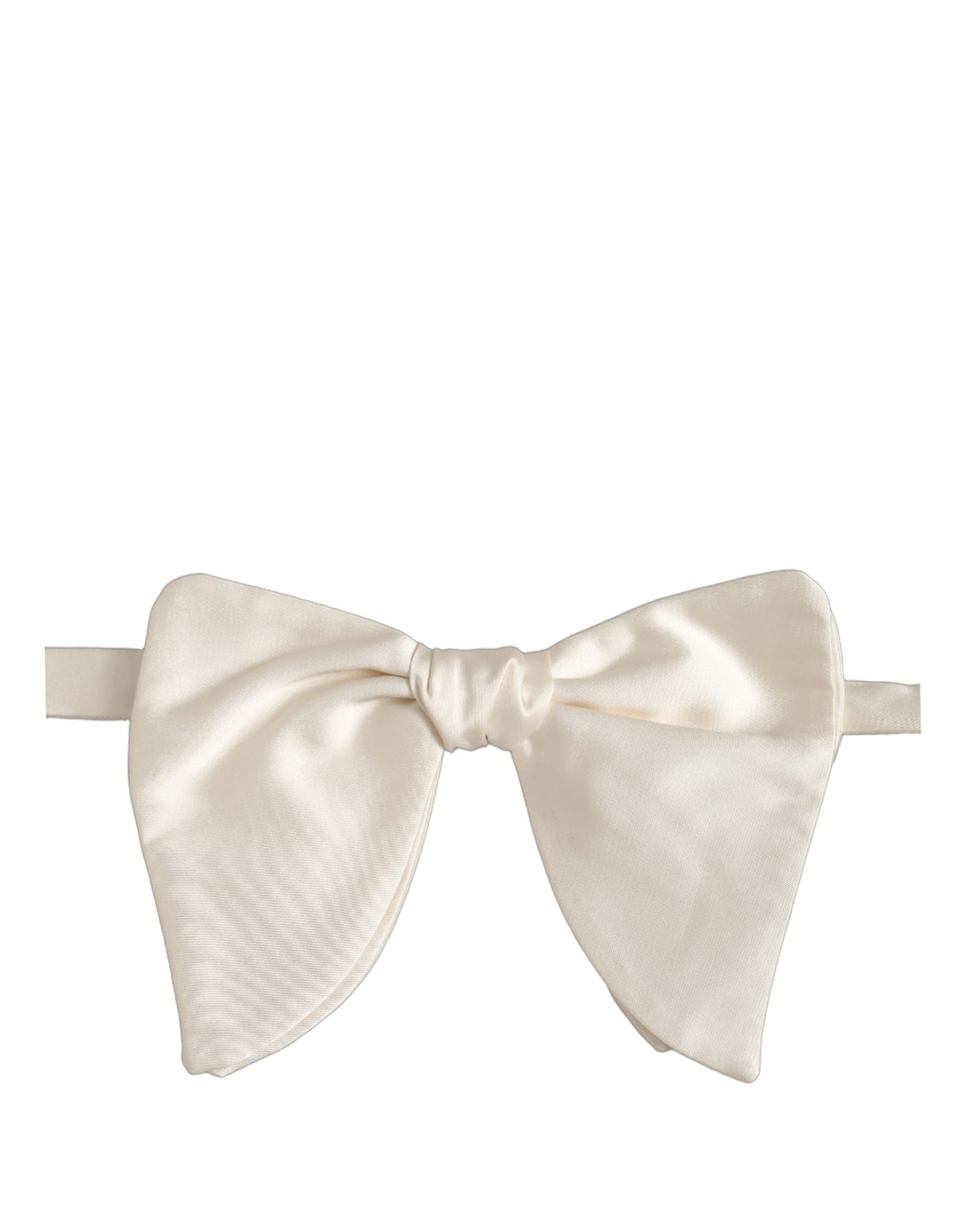 Dolce & Gabbana Men White 100% Silk Adjustable Neck Papillon Bow Tie - 4