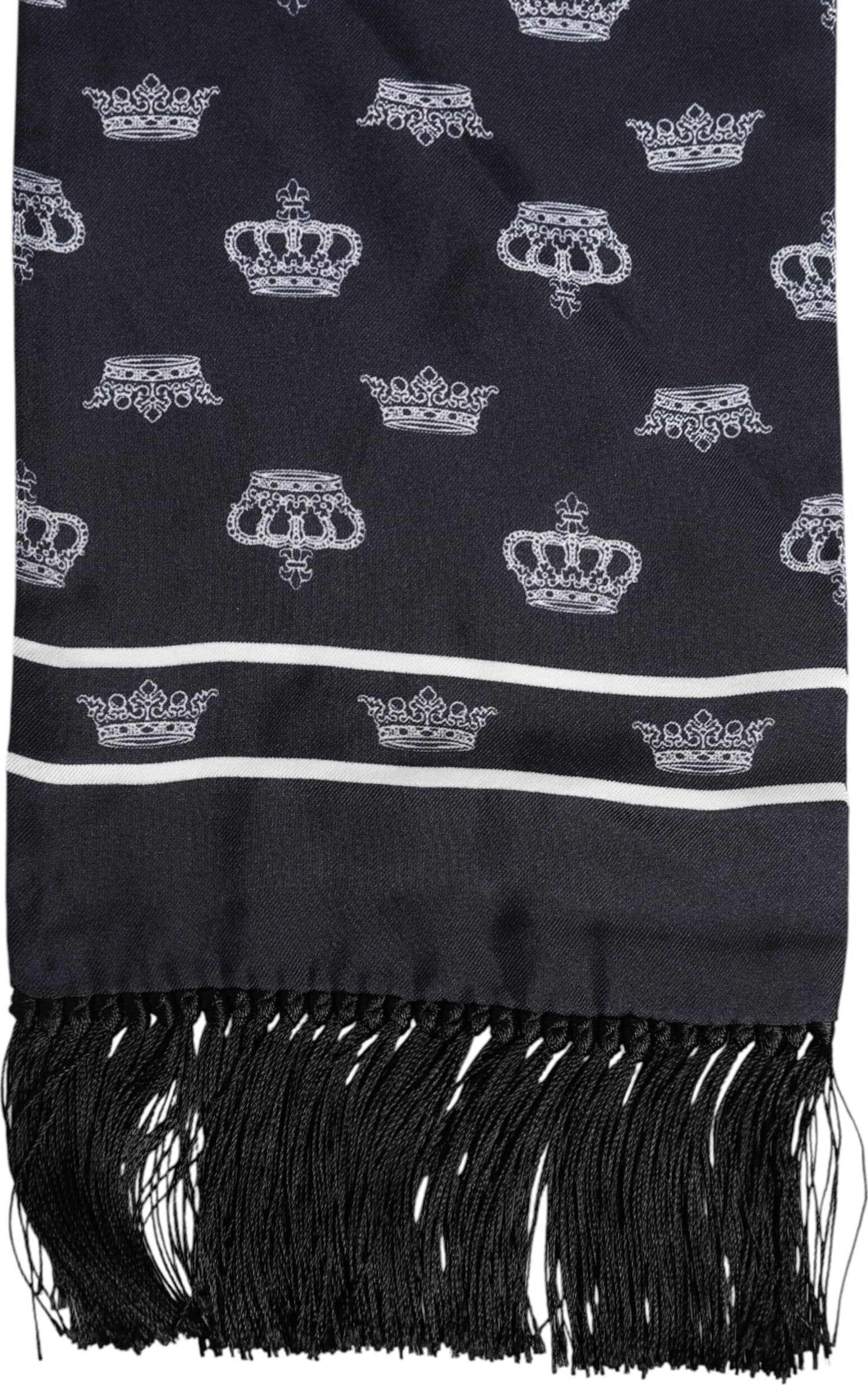 Dolce & Gabbana Black Silk Crown Fringes Men Foulard Scarf - 2