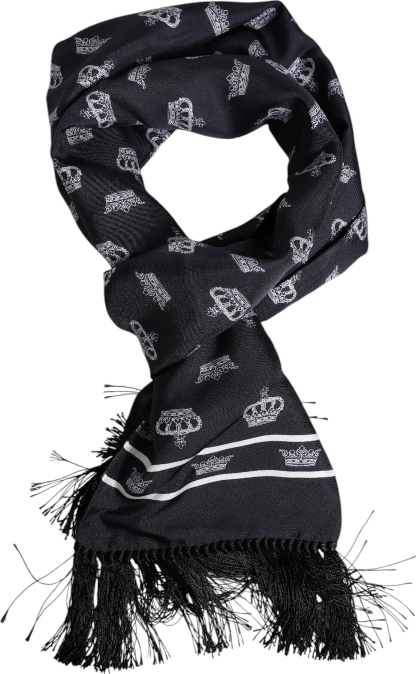 Dolce & Gabbana Black Silk Crown Fringes Men Foulard Scarf - 4
