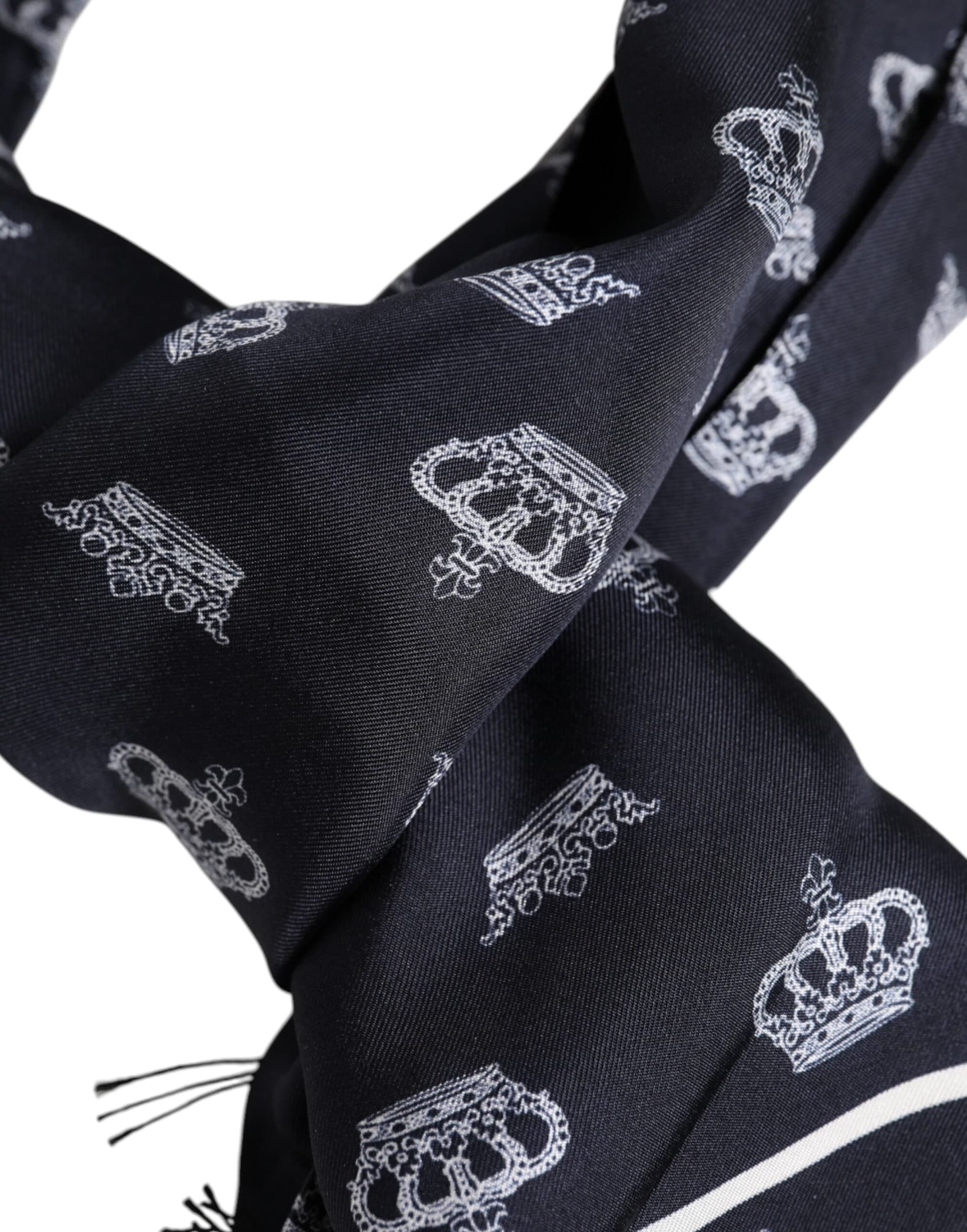 Dolce & Gabbana Black Silk Crown Fringes Men Foulard Scarf - 5