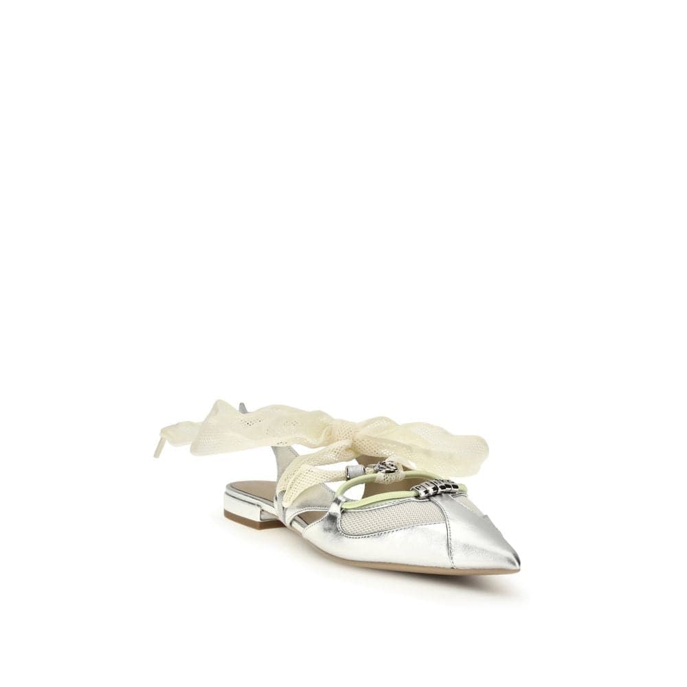 PINKO Silver Calf Leather Bos Taurus Ballet Flats - 2