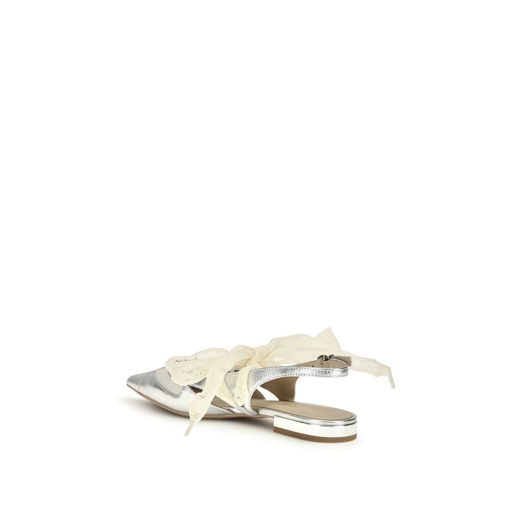 PINKO Silver Calf Leather Bos Taurus Ballet Flats - 3
