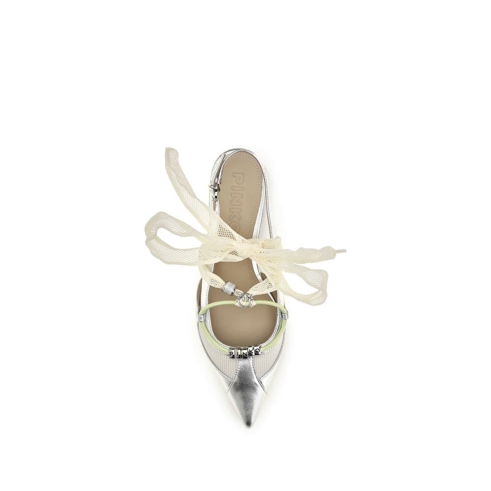 PINKO Silver Calf Leather Bos Taurus Ballet Flats - 4
