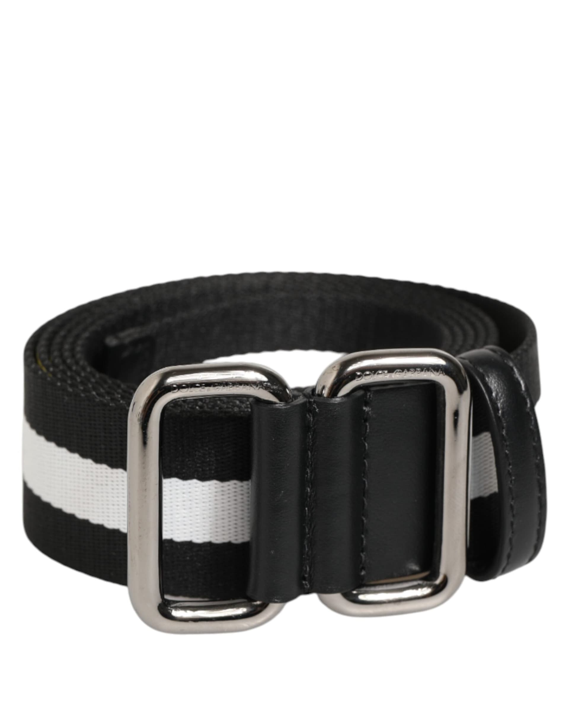Dolce & Gabbana Black White Striped Metal Buckle Men Belt - 2