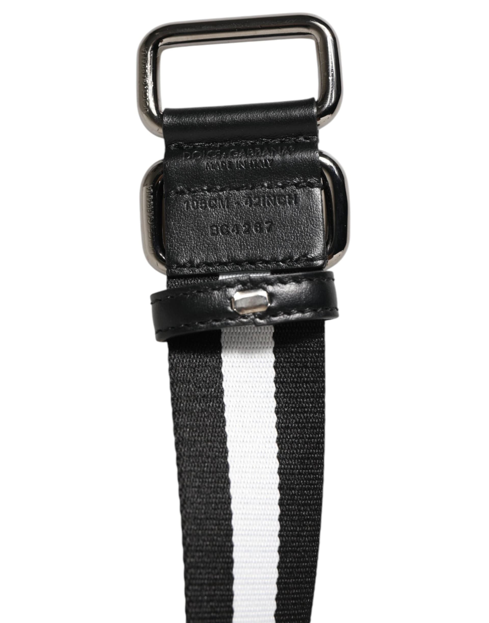 Dolce & Gabbana Black White Striped Metal Buckle Men Belt - 3