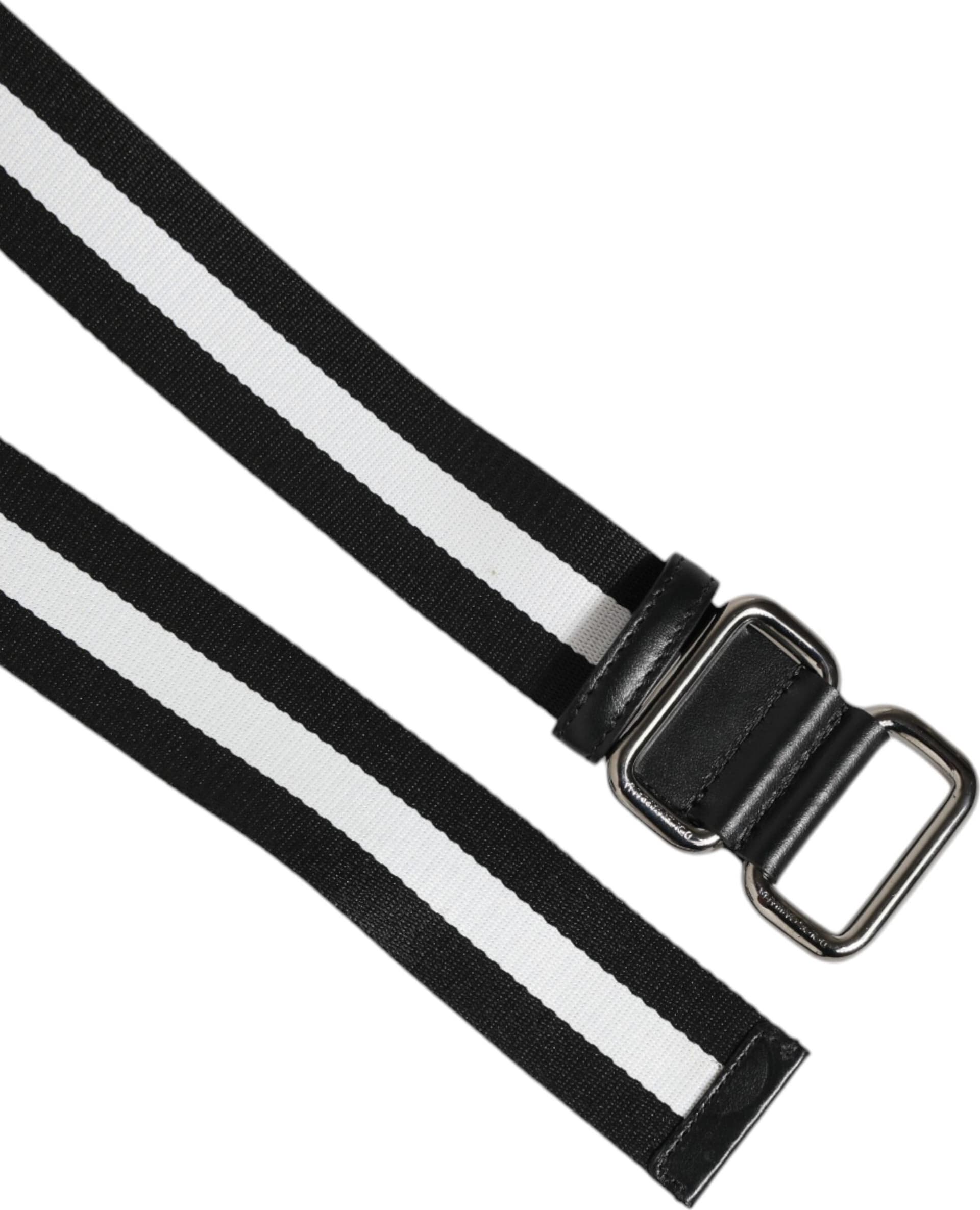 Dolce & Gabbana Black White Striped Metal Buckle Men Belt - 4