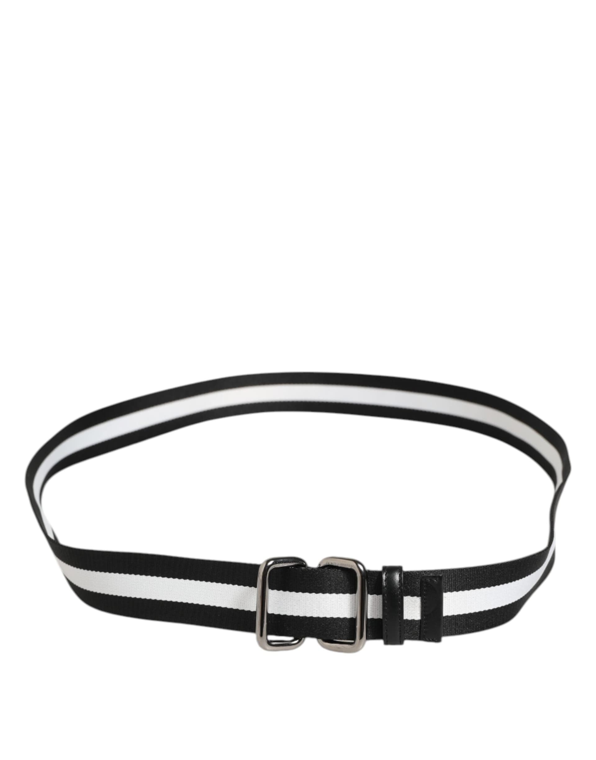 Dolce & Gabbana Black White Striped Metal Buckle Men Belt - 5