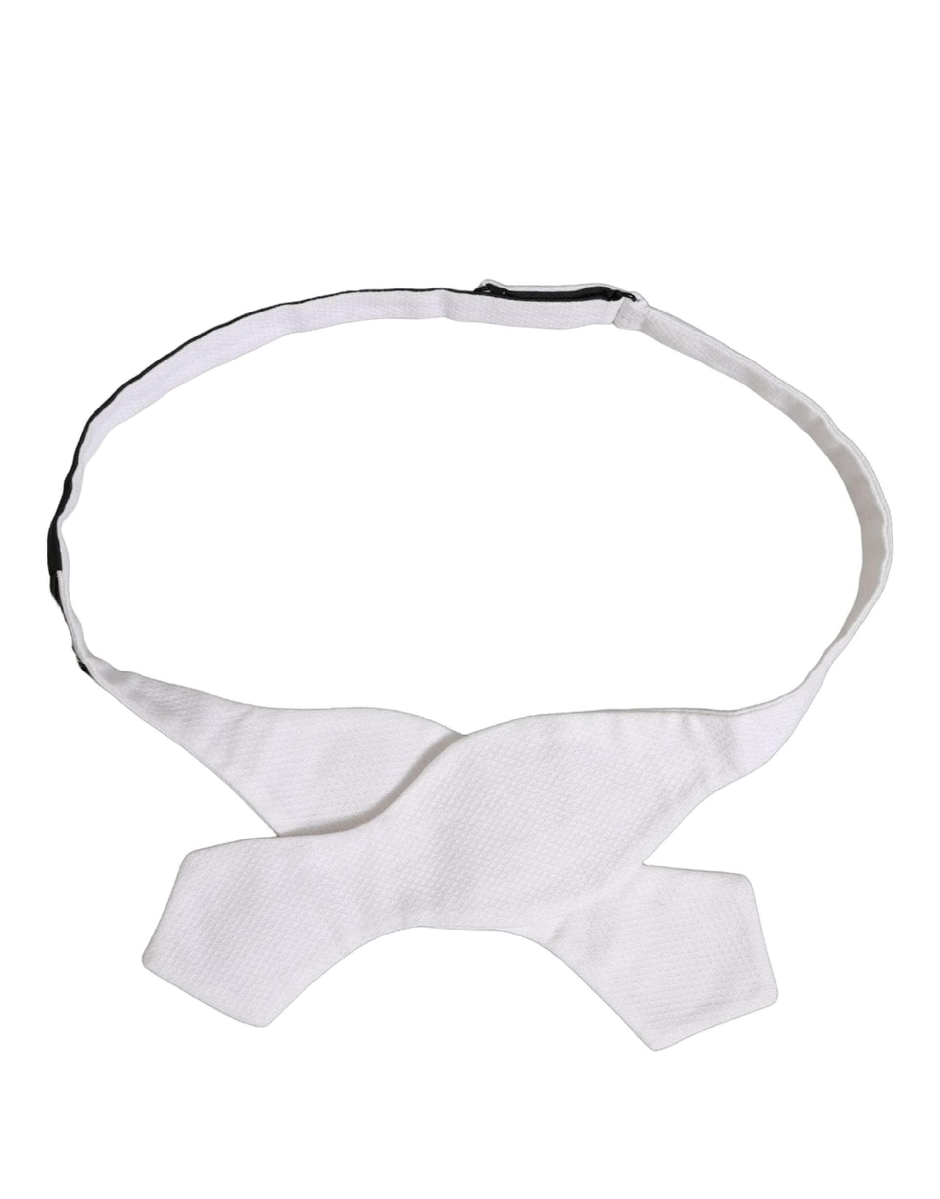 Dolce & Gabbana Men White 100% Silk Adjustable Neck Papillon Bow Tie - 3