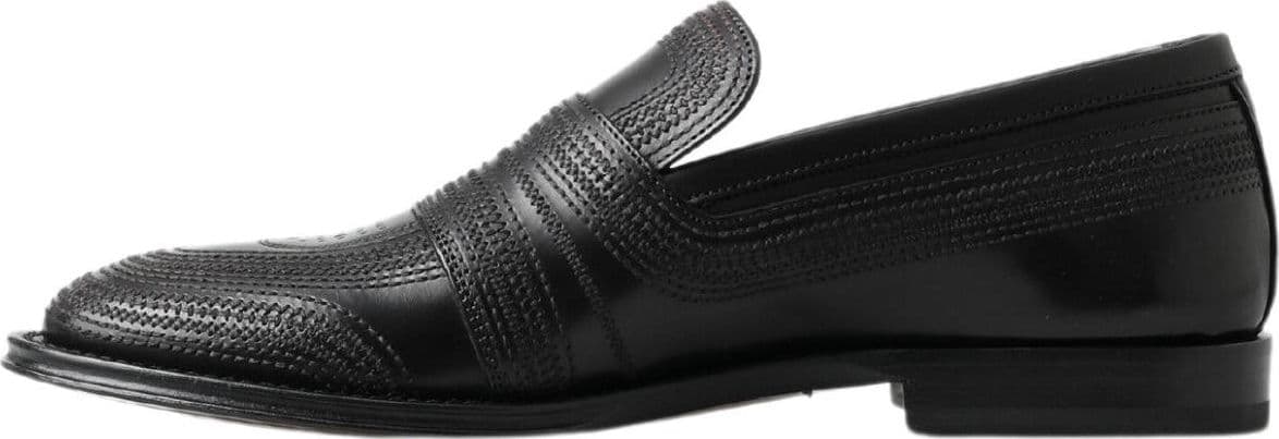 Dolce & Gabbana Black Leather Slipper Loafers Stitched Shoes - 2