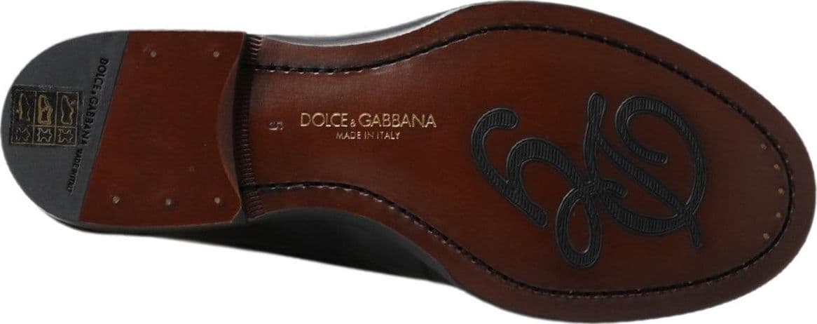 Dolce & Gabbana Black Leather Slipper Loafers Stitched Shoes - 3