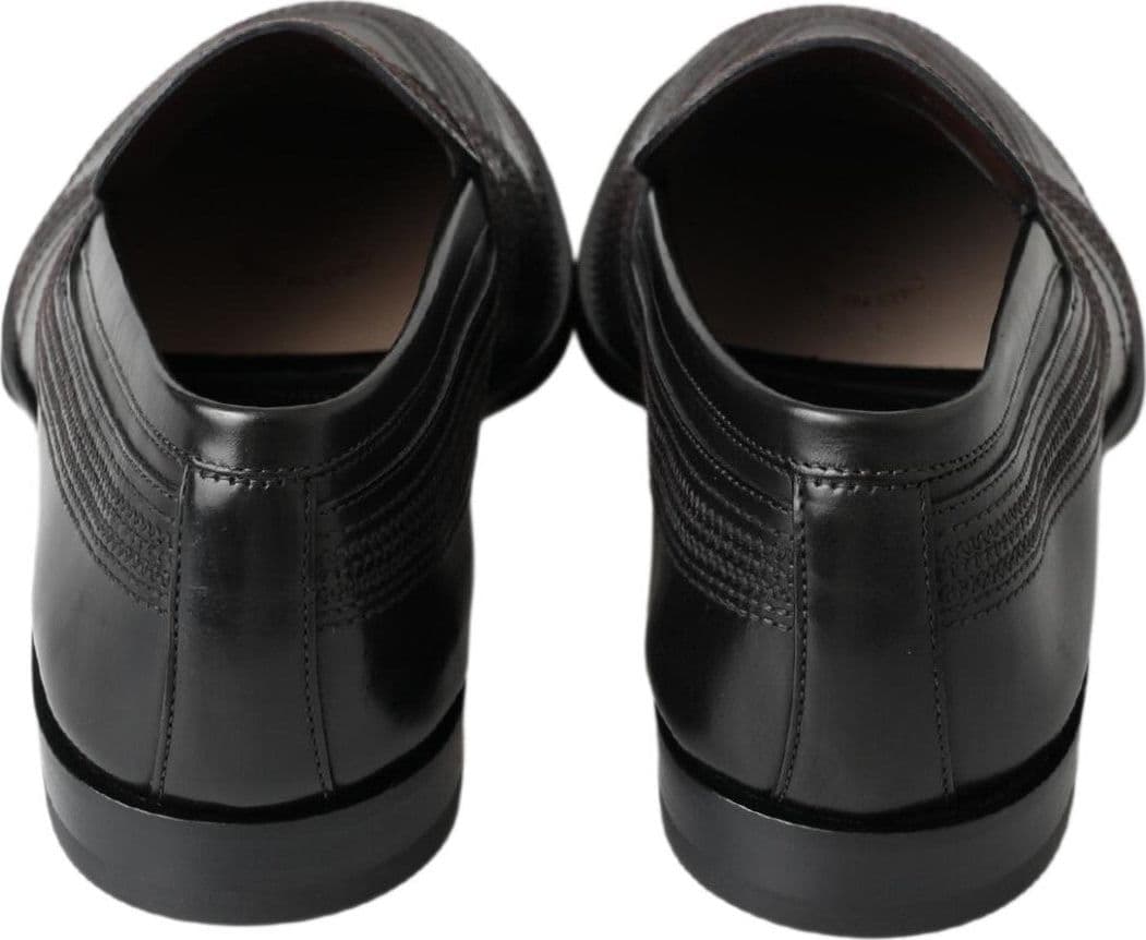 Dolce & Gabbana Black Leather Slipper Loafers Stitched Shoes - 6