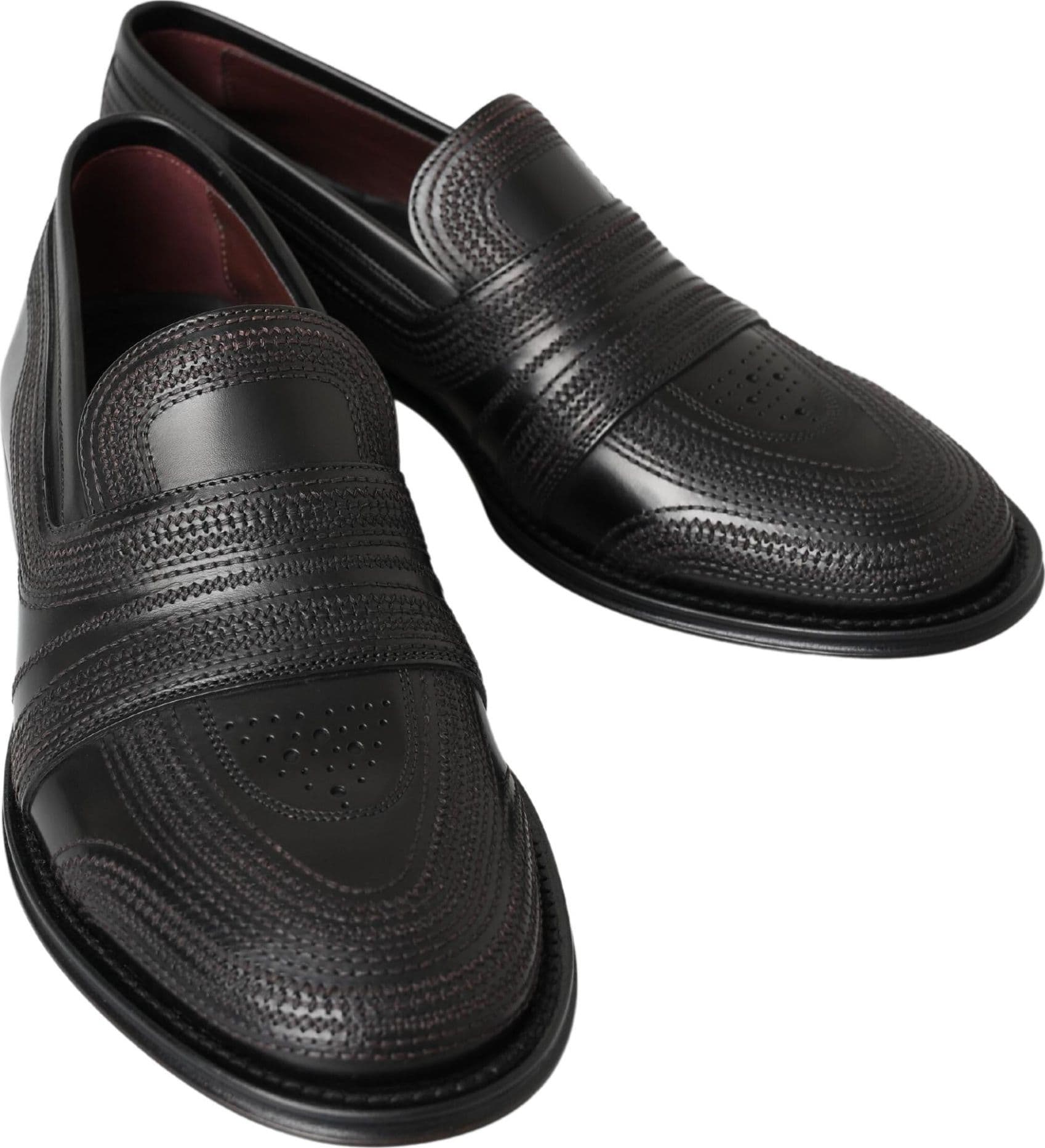 Dolce & Gabbana Black Leather Slipper Loafers Stitched Shoes - 7