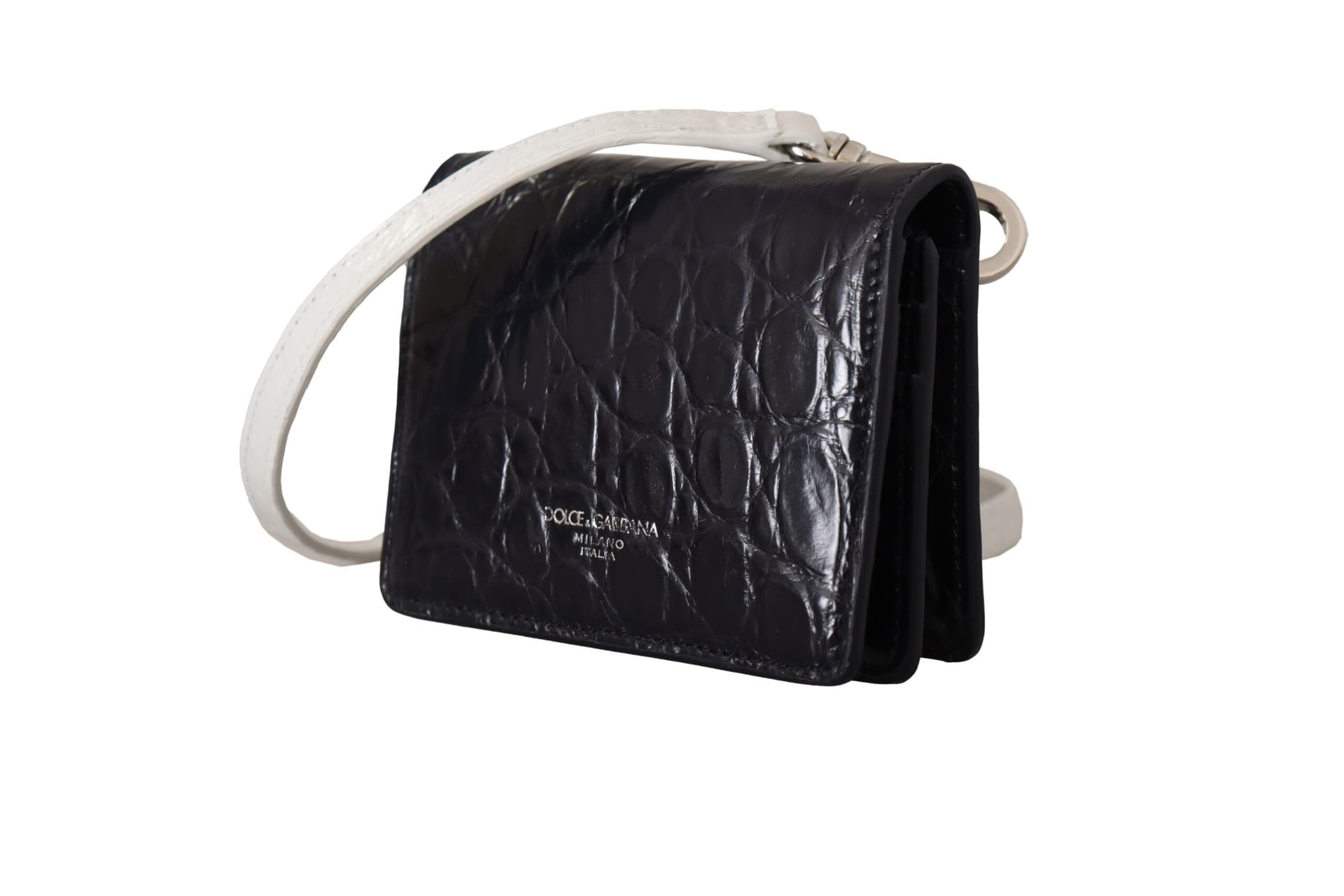 Dolce & Gabbana Blue White Caiman Leather Strap Card Holder Wallet - 2