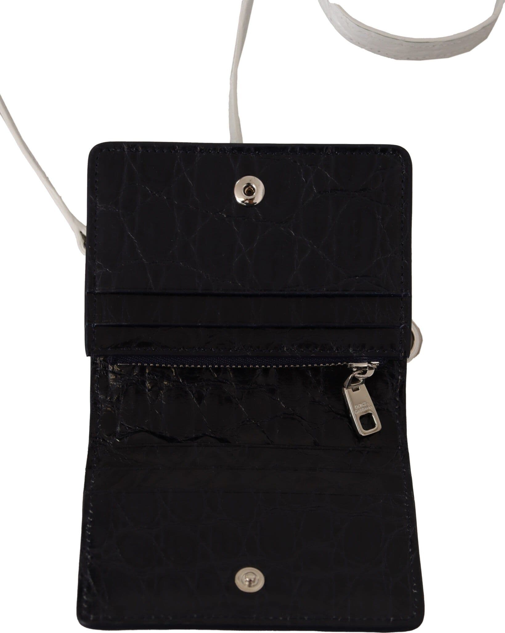 Dolce & Gabbana Blue White Caiman Leather Strap Card Holder Wallet - 4