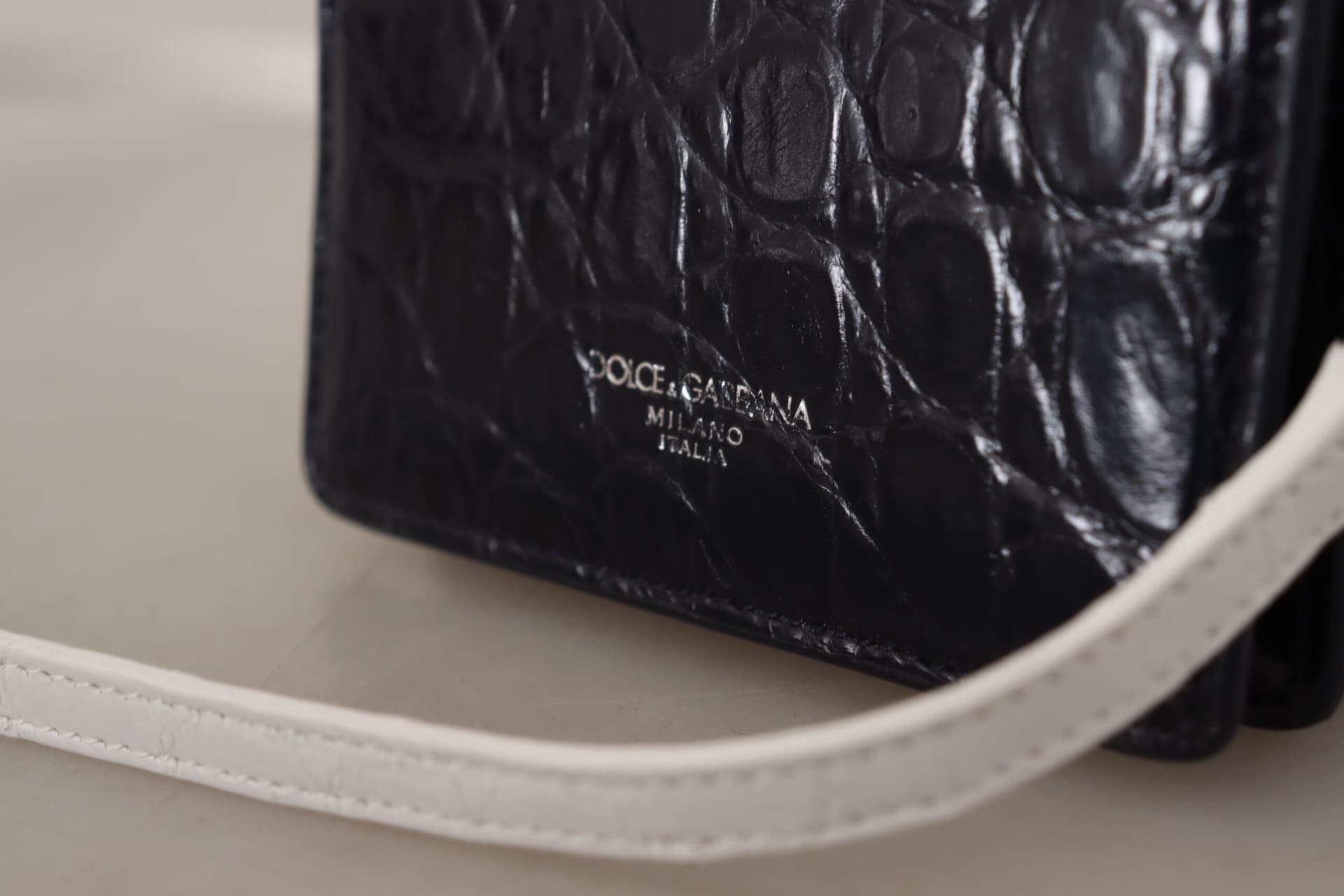 Dolce & Gabbana Blue White Caiman Leather Strap Card Holder Wallet - 7