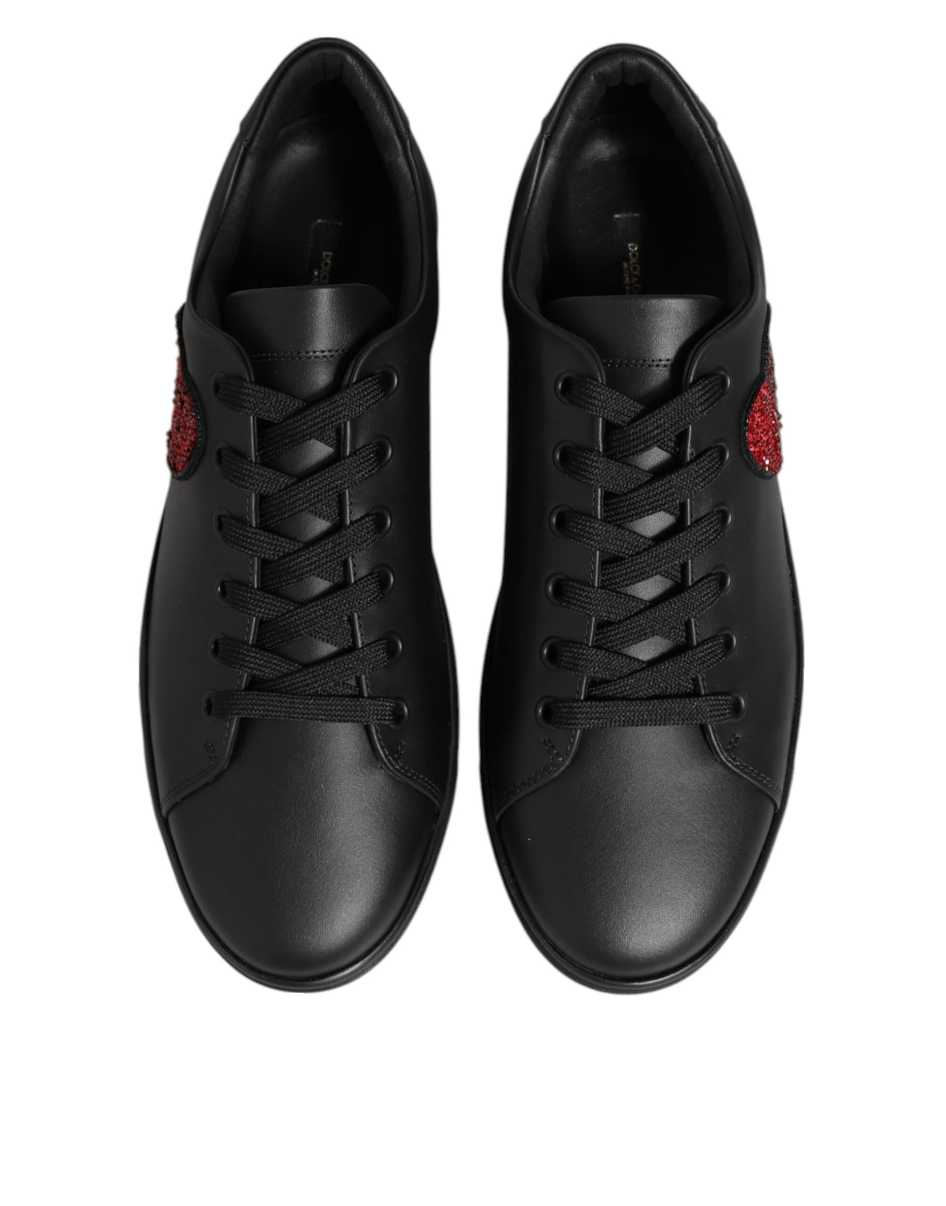 Dolce & Gabbana Black Leather Crystal Heart Sneakers  Shoes - 2