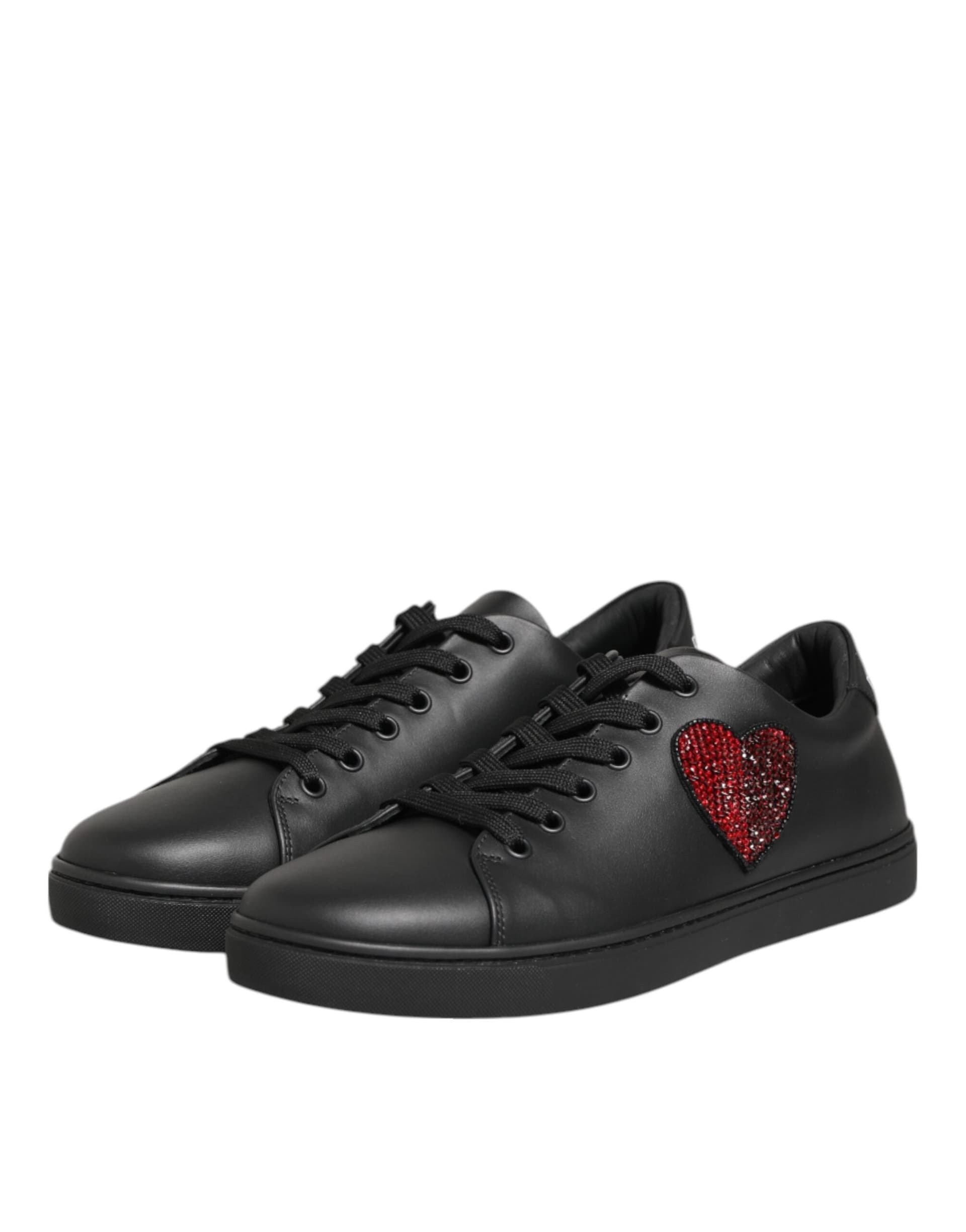 Dolce & Gabbana Black Leather Crystal Heart Sneakers  Shoes - 3