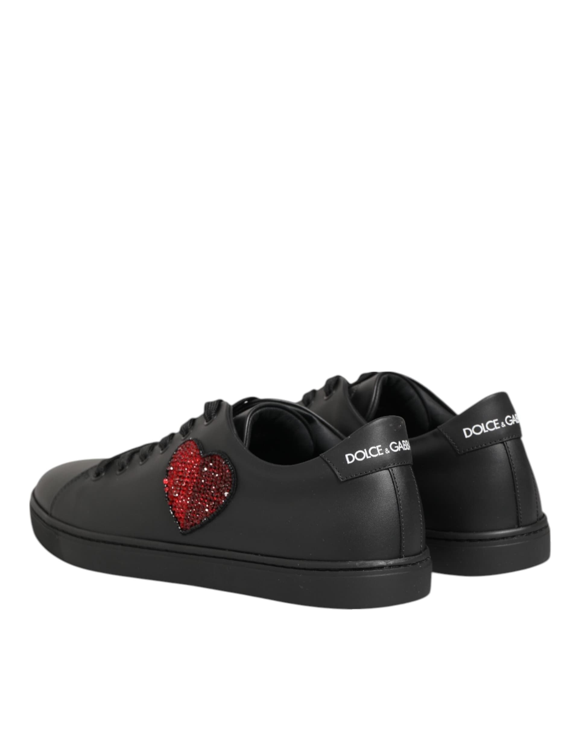 Dolce & Gabbana Black Leather Crystal Heart Sneakers  Shoes - 4