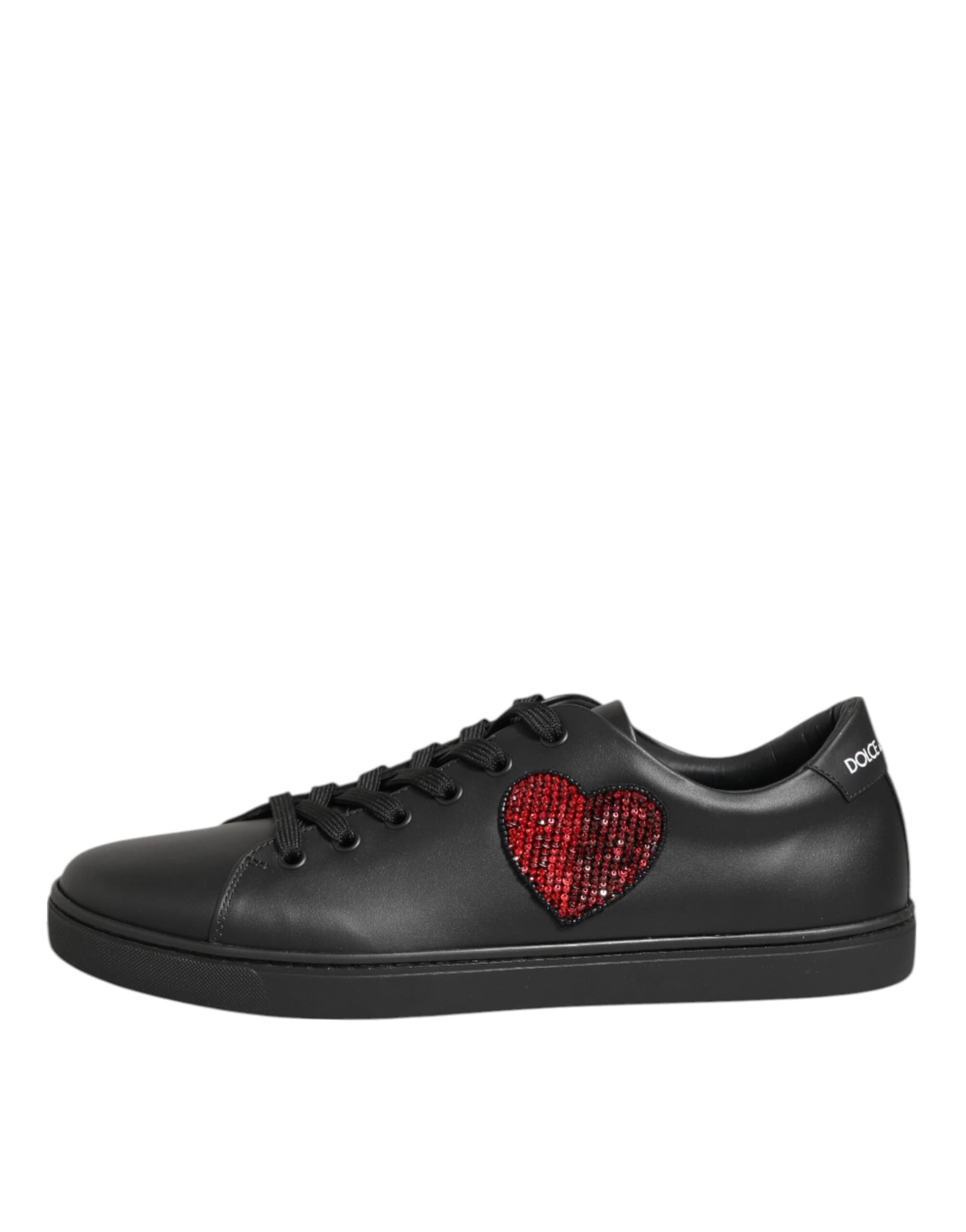 Dolce & Gabbana Black Leather Crystal Heart Sneakers  Shoes - 5