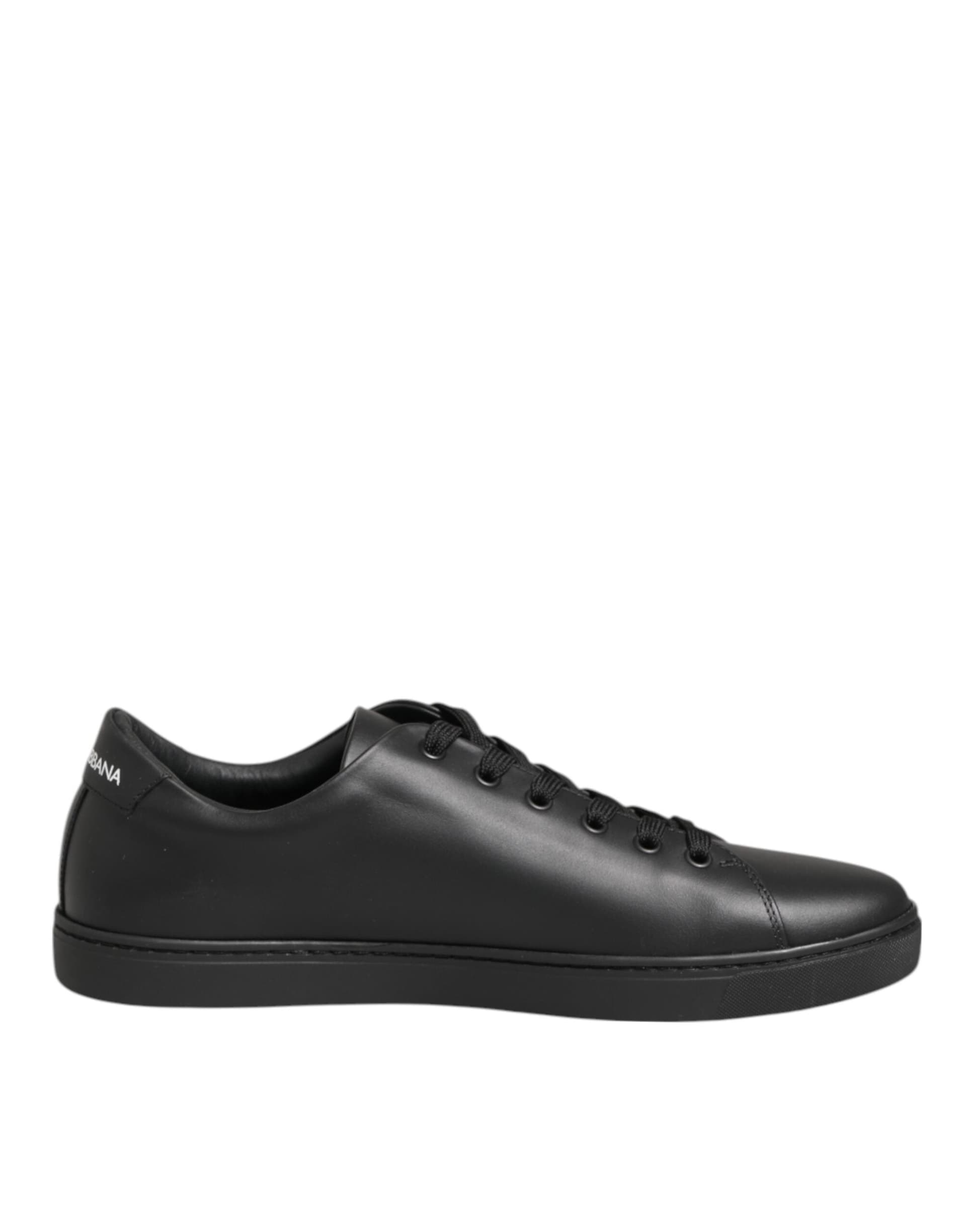 Dolce & Gabbana Black Leather Crystal Heart Sneakers  Shoes - 7