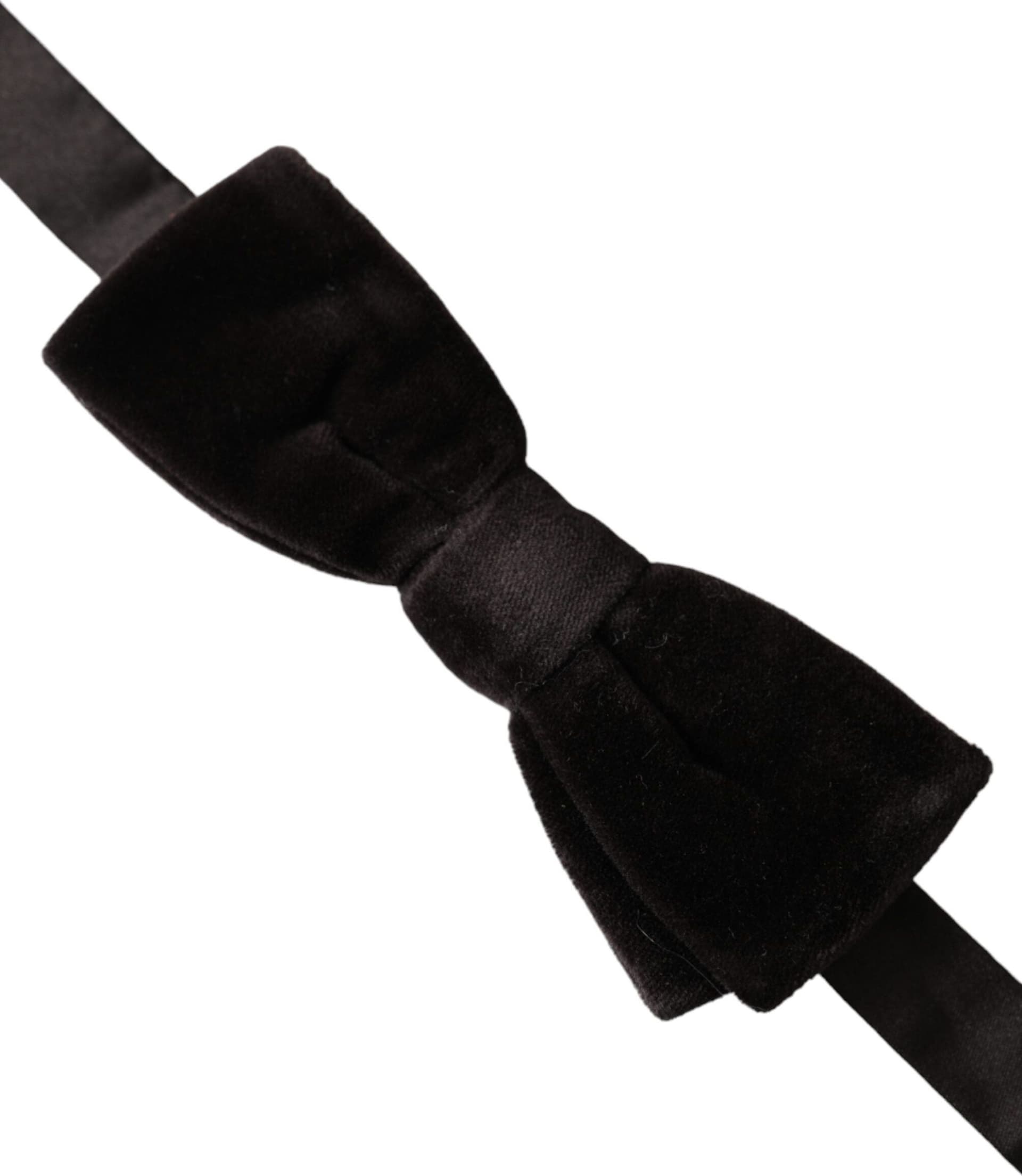 Dolce & Gabbana Black Velvet Cotton Adjustable Neck Men Bow Tie - 3
