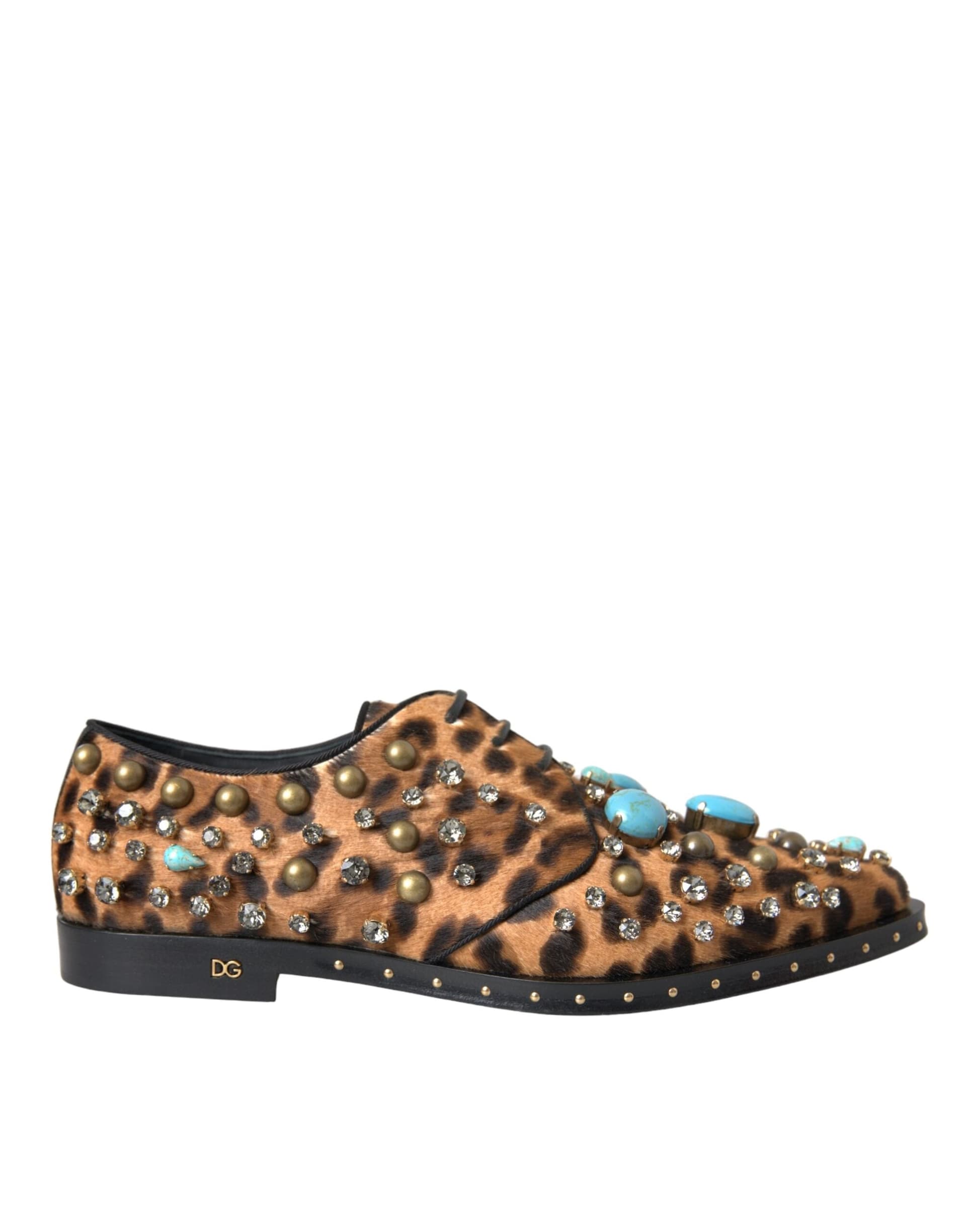 Dolce & Gabbana Brown Leopard Hair Crystal Dress Broque Shoes - 5
