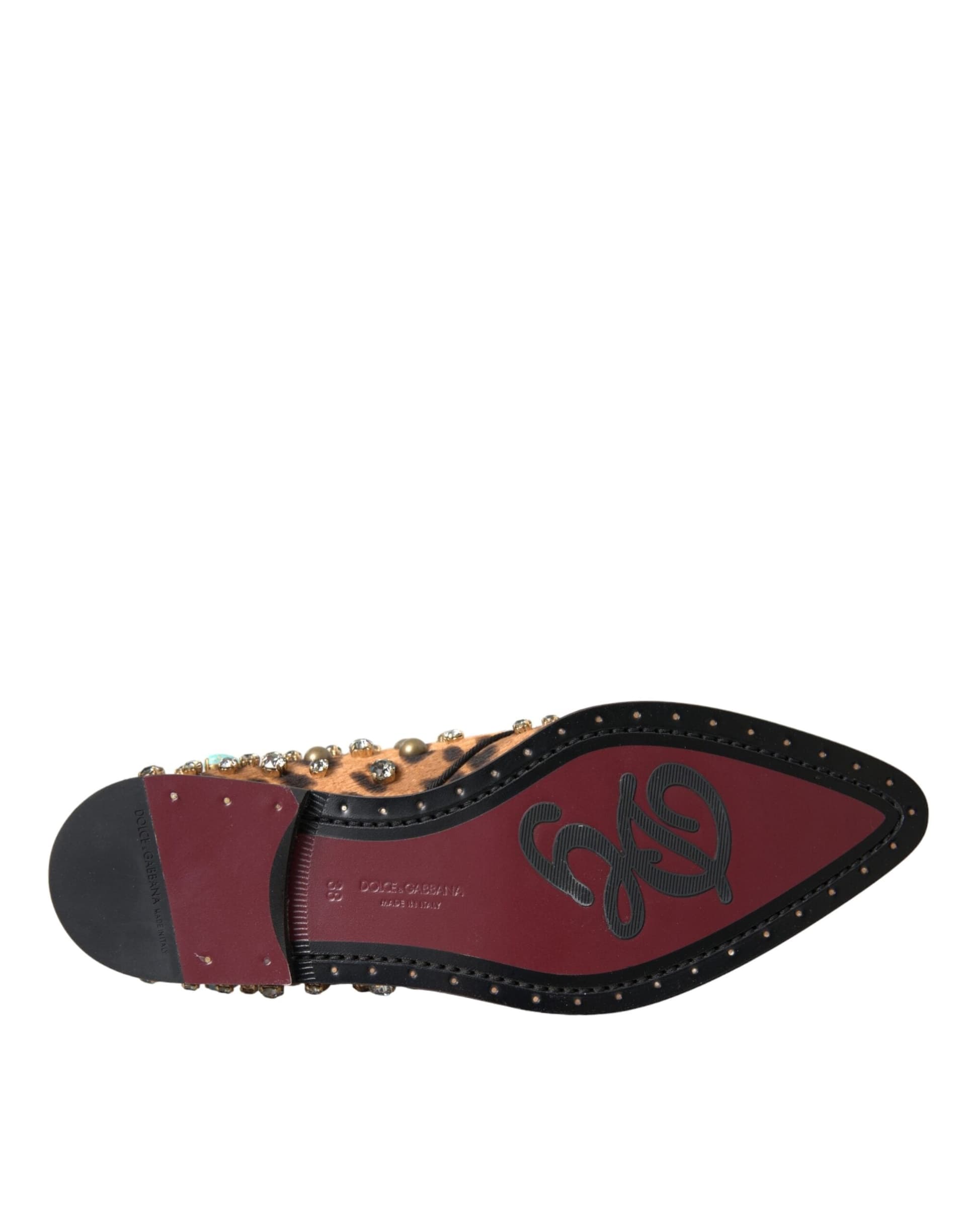 Dolce & Gabbana Brown Leopard Hair Crystal Dress Broque Shoes - 6