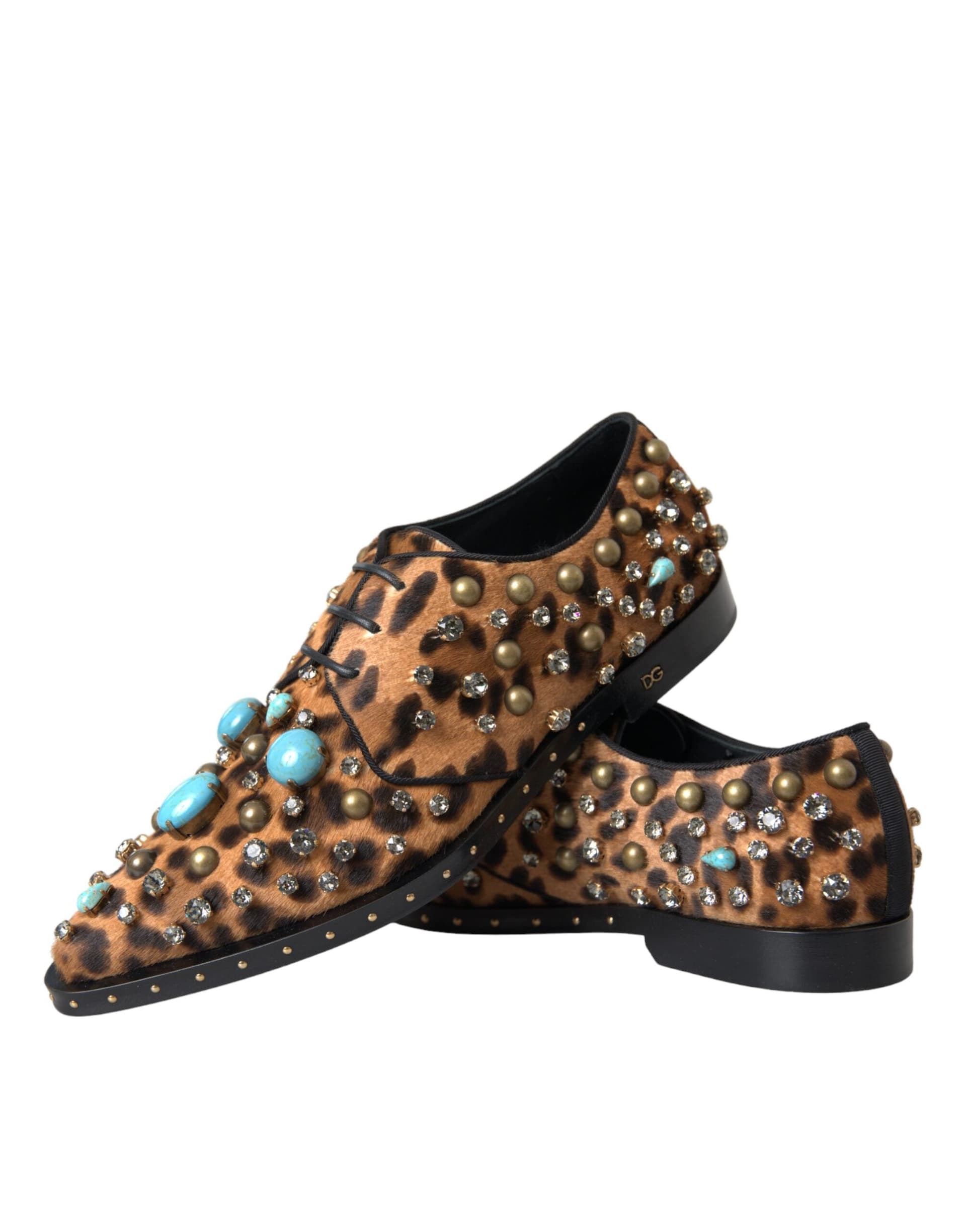 Dolce & Gabbana Brown Leopard Hair Crystal Dress Broque Shoes - 7