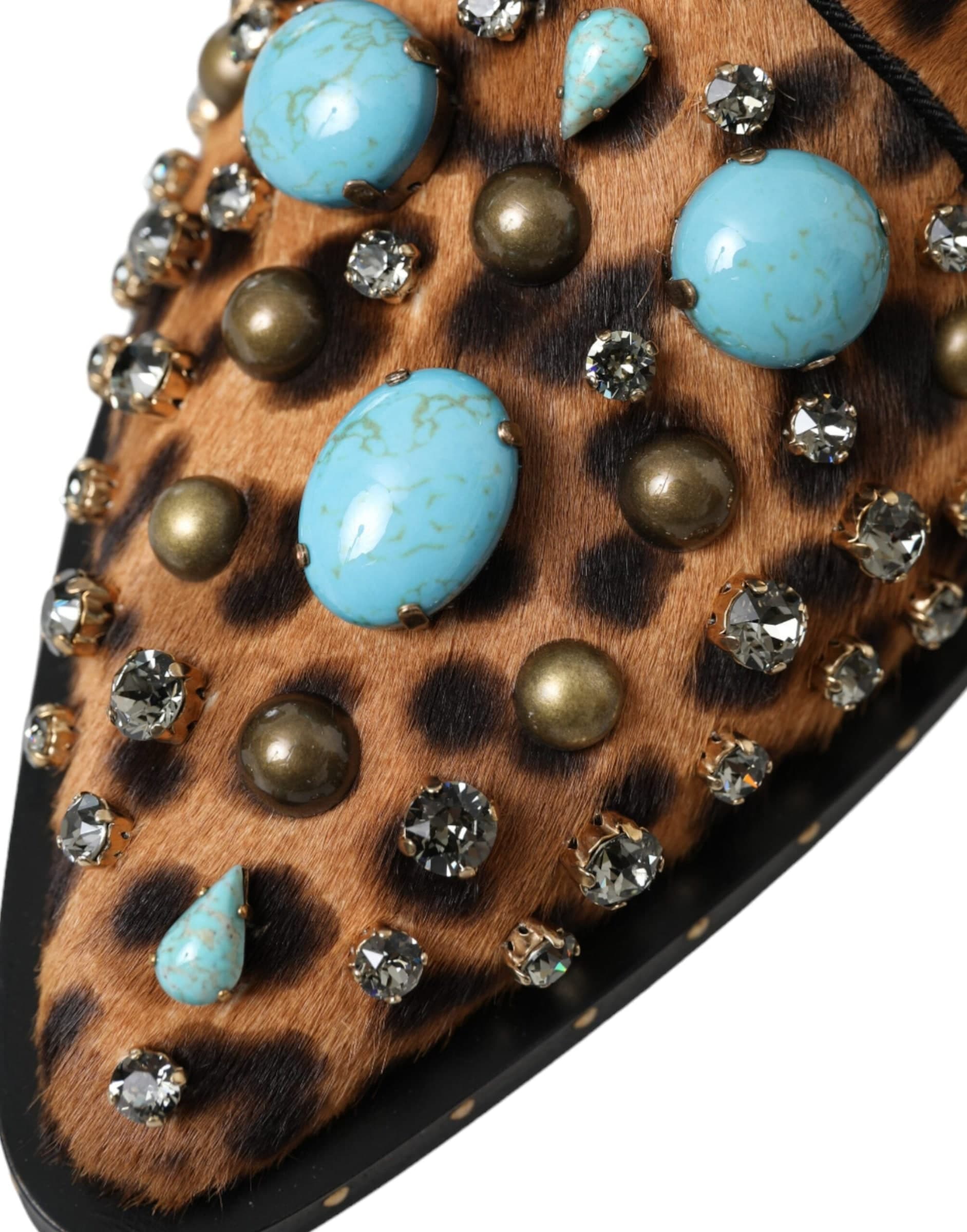 Dolce & Gabbana Brown Leopard Hair Crystal Dress Broque Shoes - 8