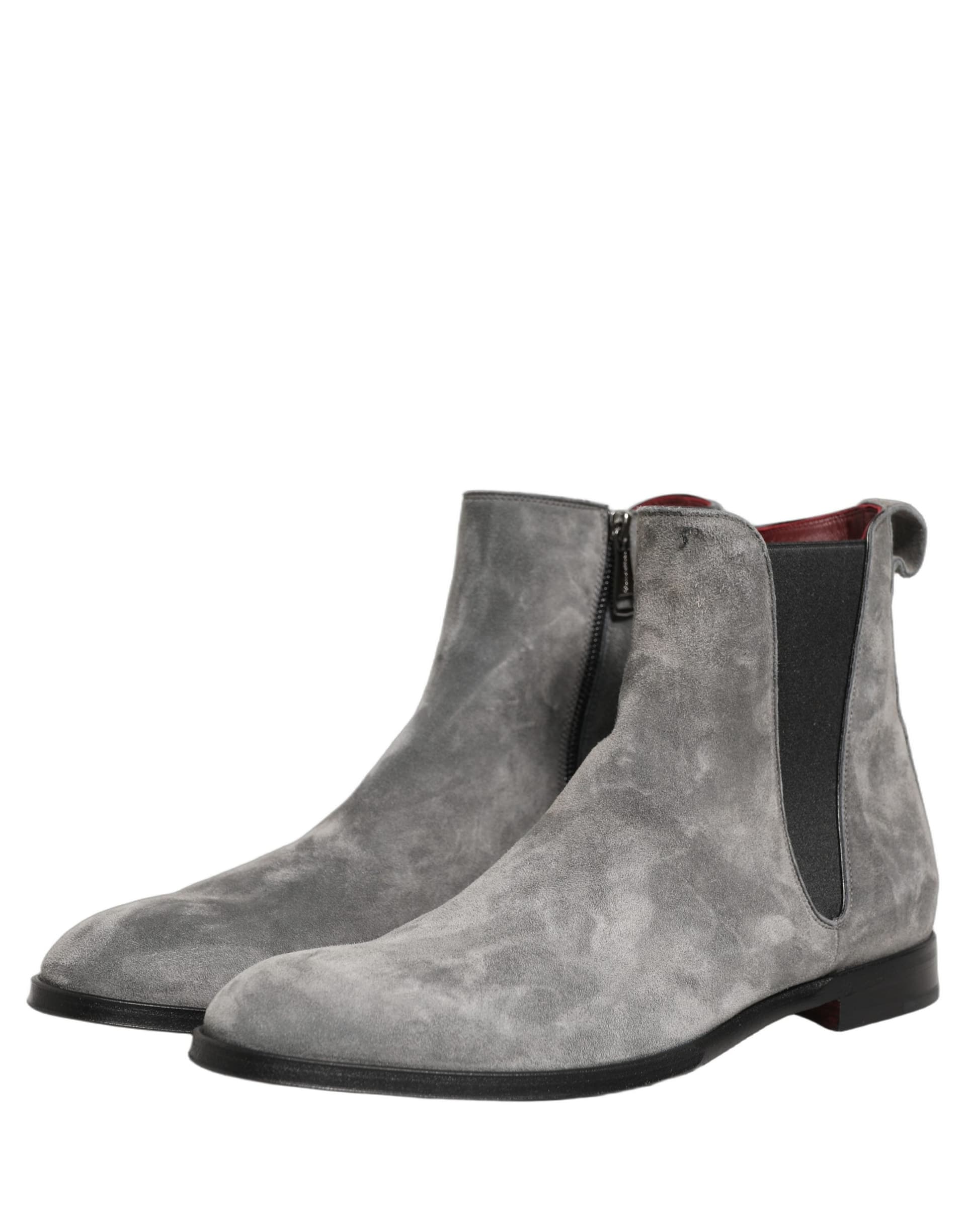Dolce & Gabbana Gray Suede Leather Chelsea Boots Shoes - 3