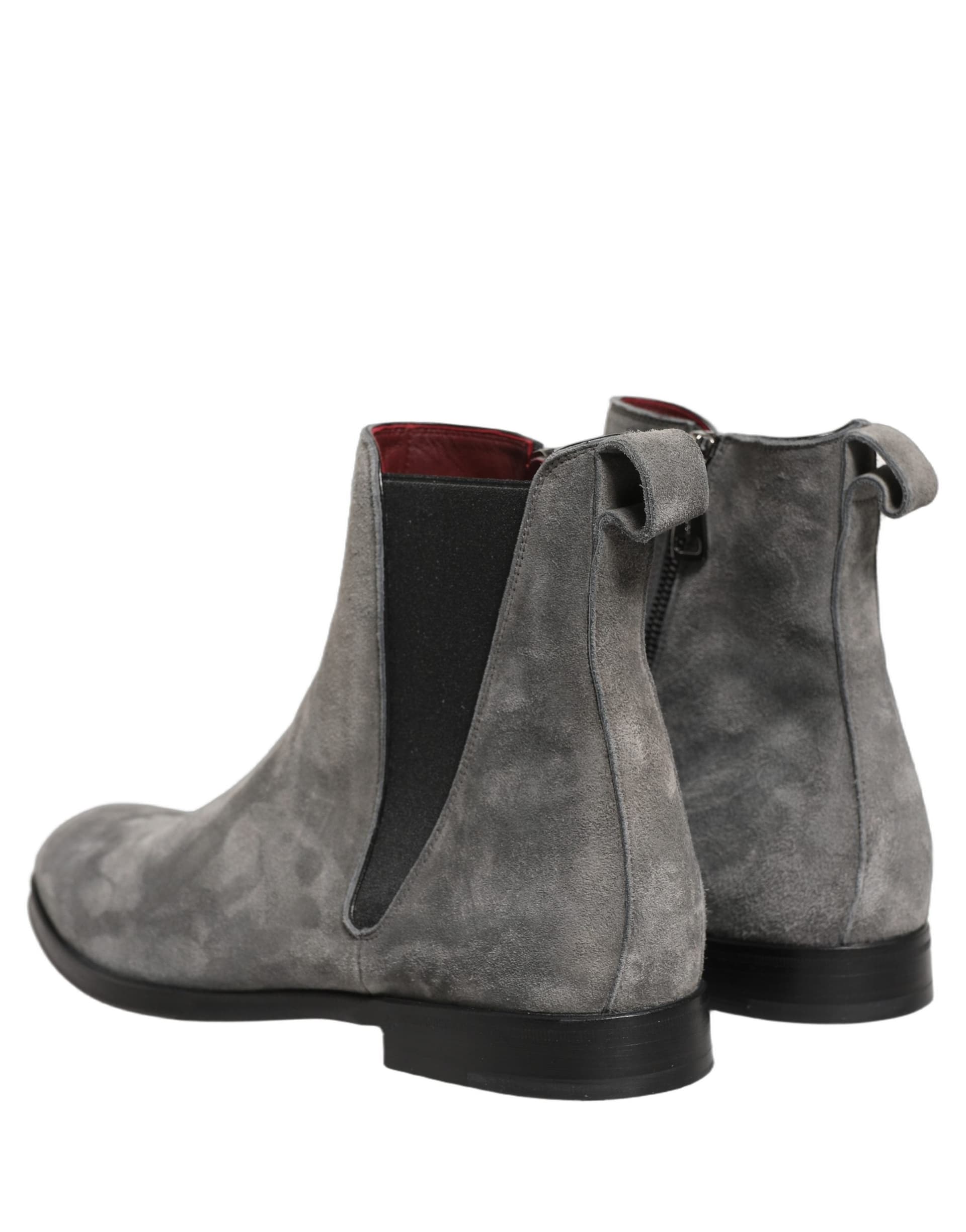 Dolce & Gabbana Gray Suede Leather Chelsea Boots Shoes - 4