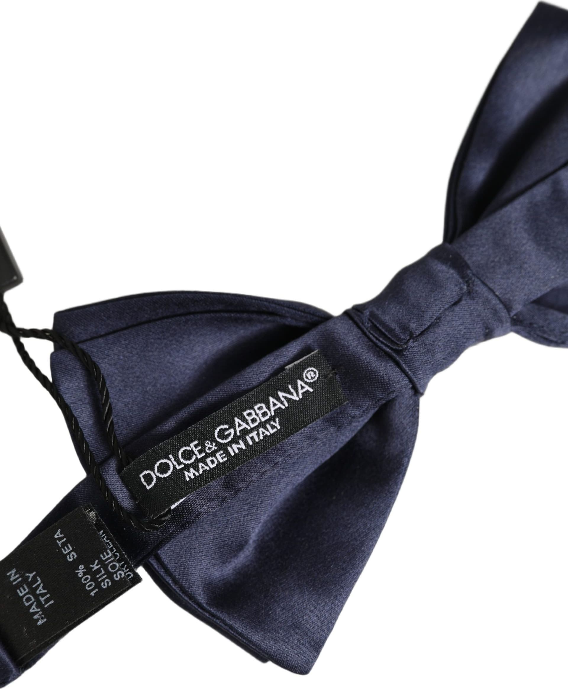 Dolce & Gabbana Dark Blue 100% Silk Adjustable Neck Papillon Bow Tie - 6
