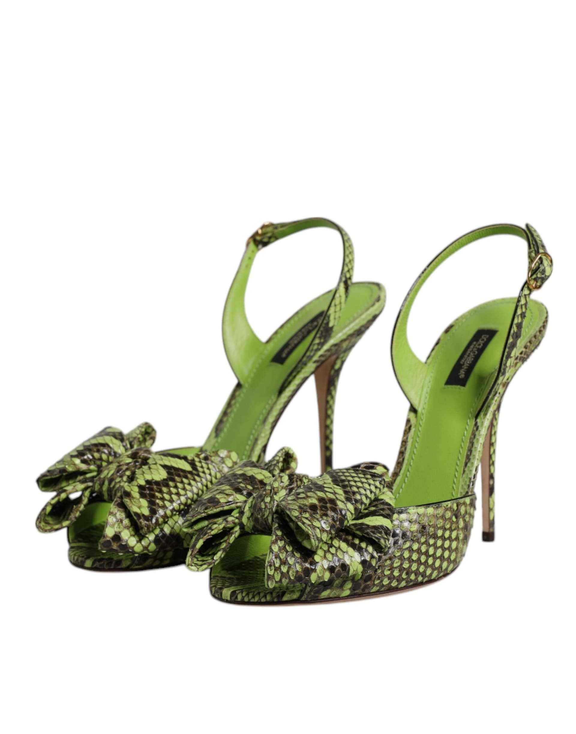 Dolce & Gabbana Green Python Leather Heels Sandals Shoes - 3
