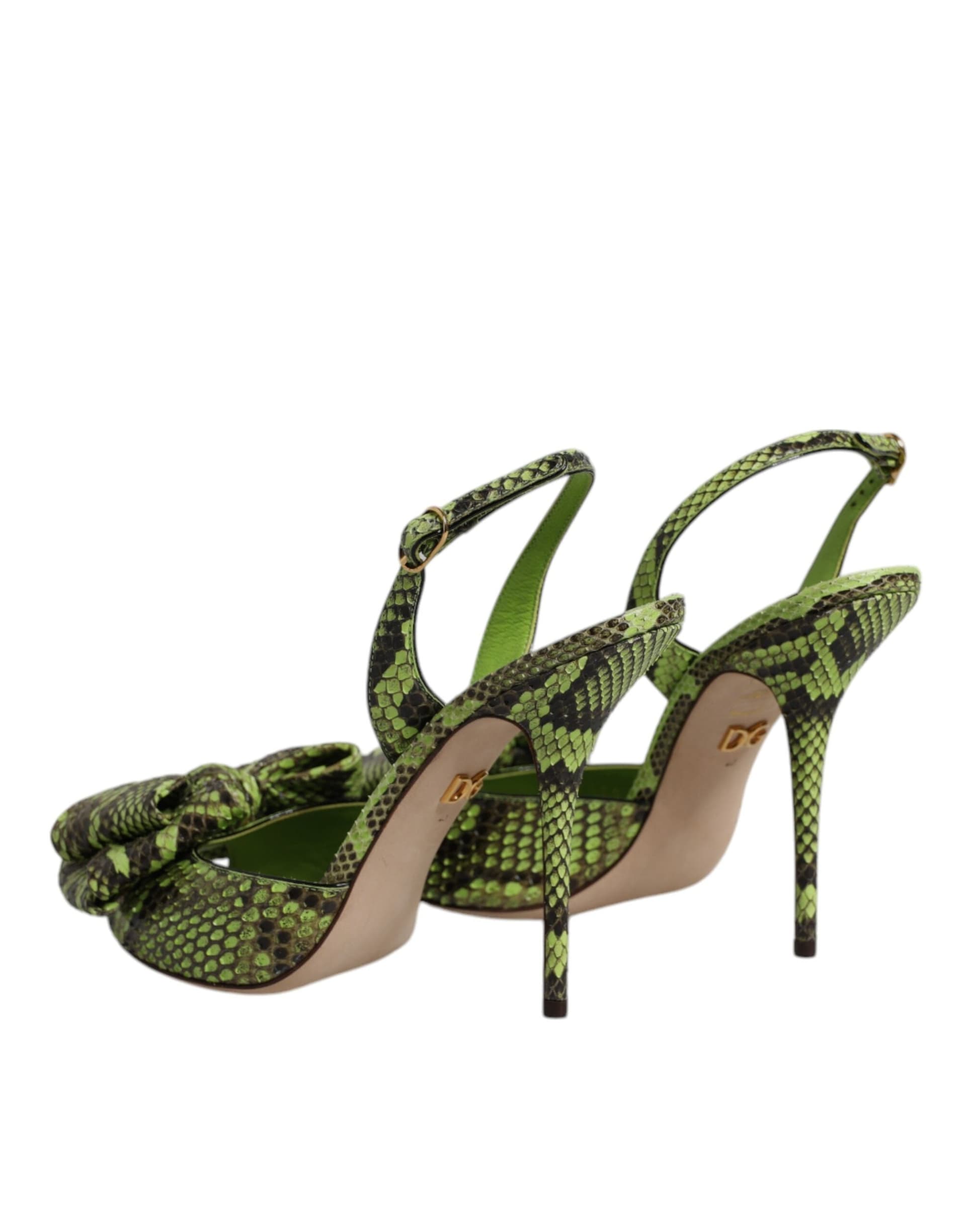 Dolce & Gabbana Green Python Leather Heels Sandals Shoes - 4
