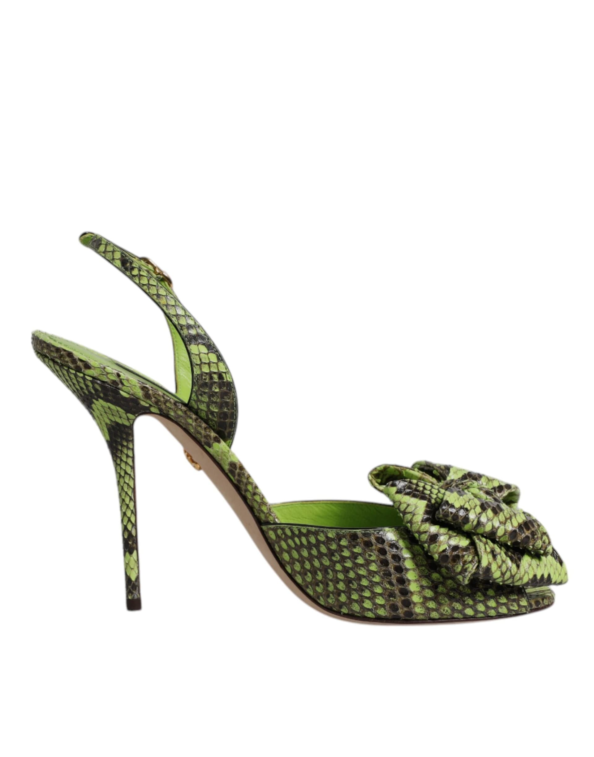Dolce & Gabbana Green Python Leather Heels Sandals Shoes - 7