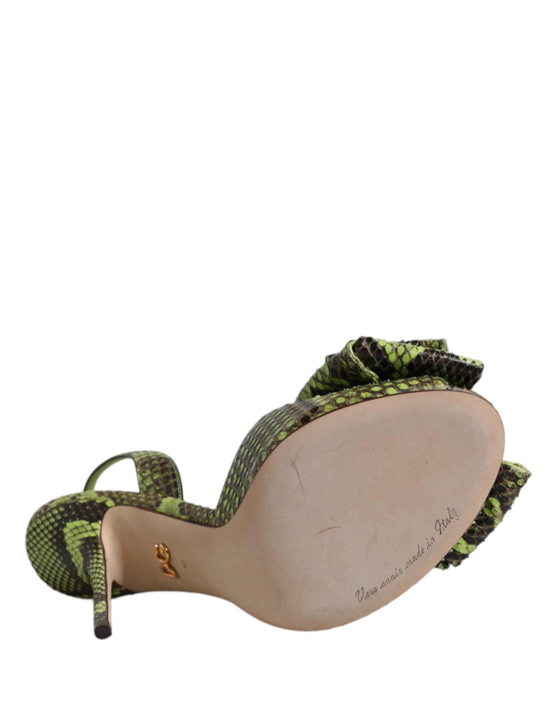 Dolce & Gabbana Green Python Leather Heels Sandals Shoes - 8