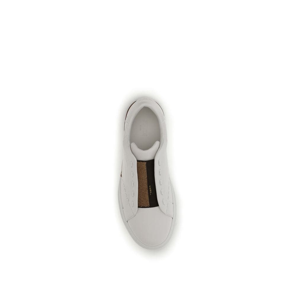 Fendi White Calf Leather Bos Taurus Low Top Sneakers - 4