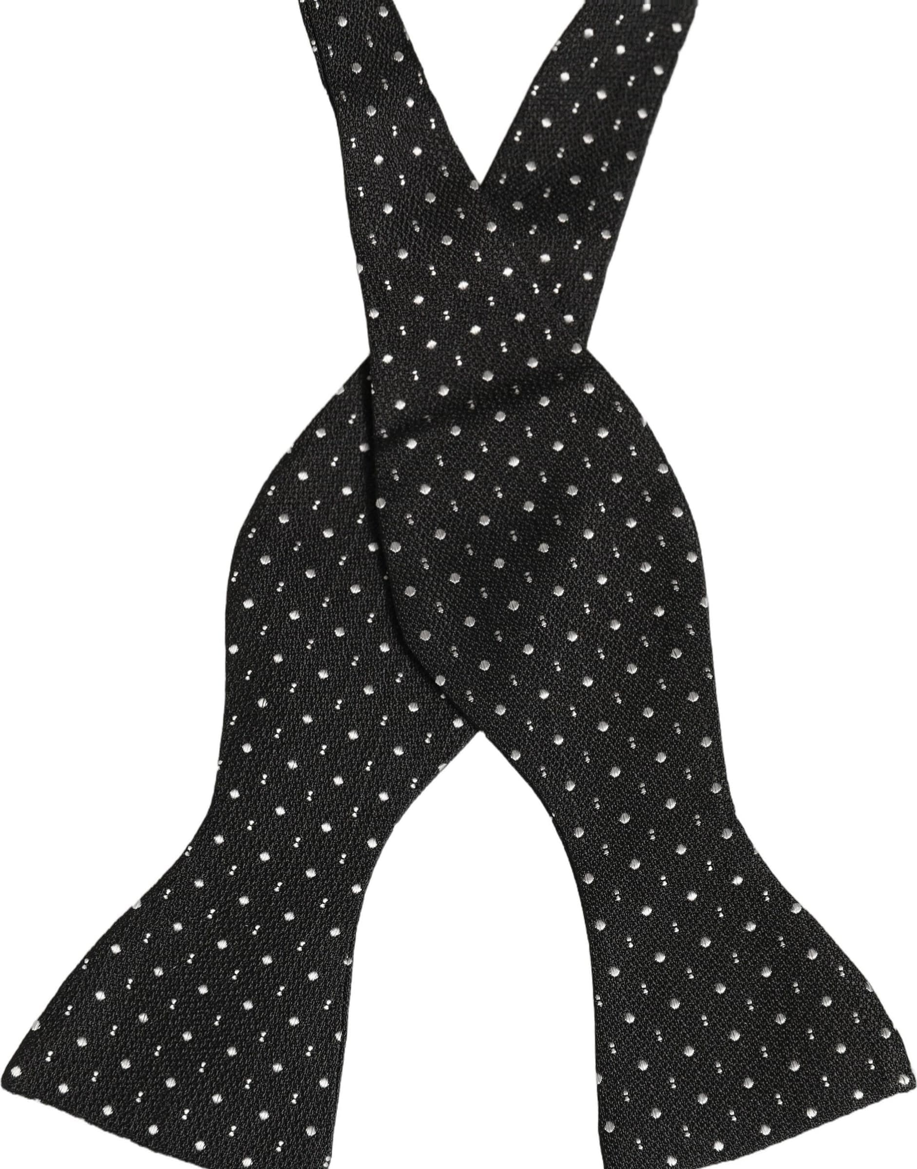 Dolce & Gabbana Black White Polka Dot Adjustable Neck Papillon Bow Tie - 4