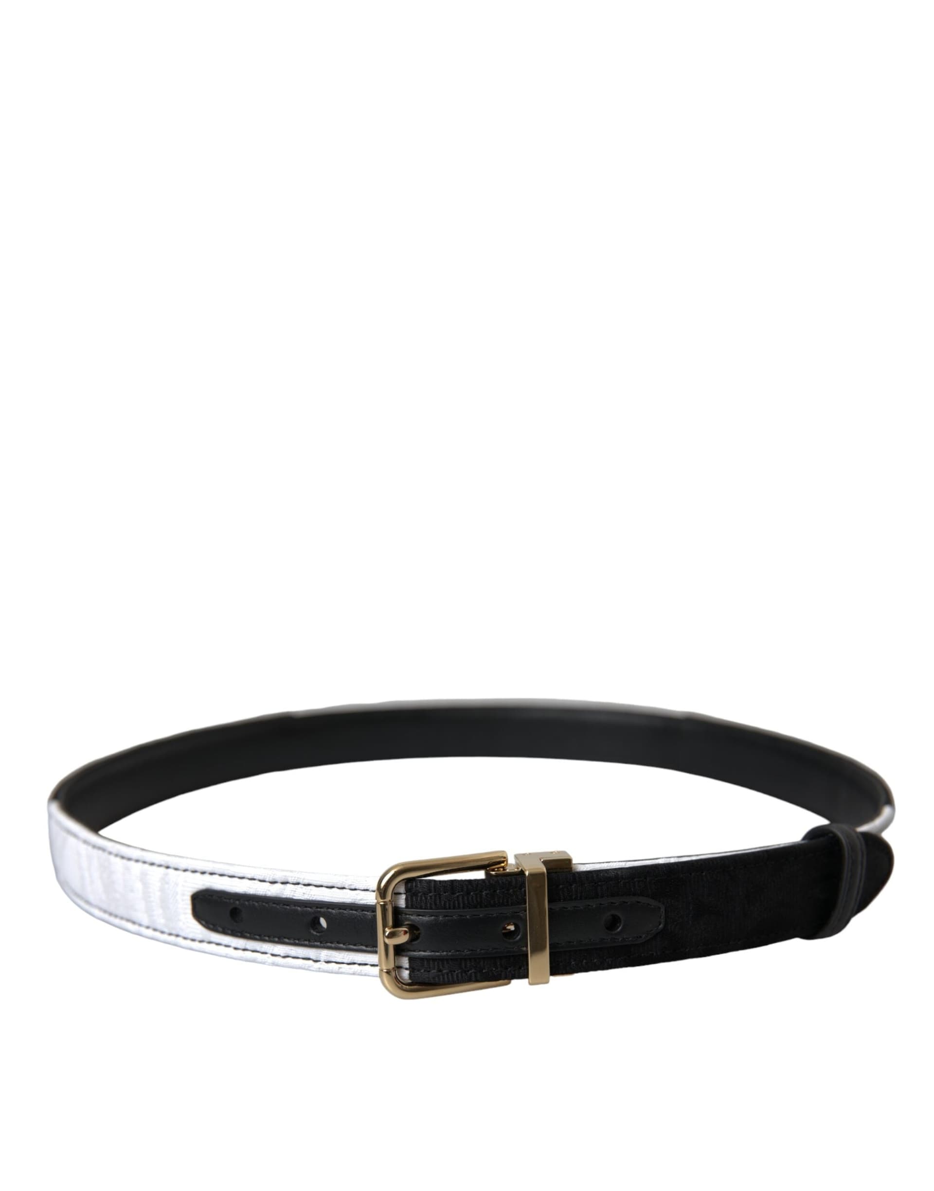 Dolce & Gabbana Black White Patchwork Gold Metal Buckle Belt - 2