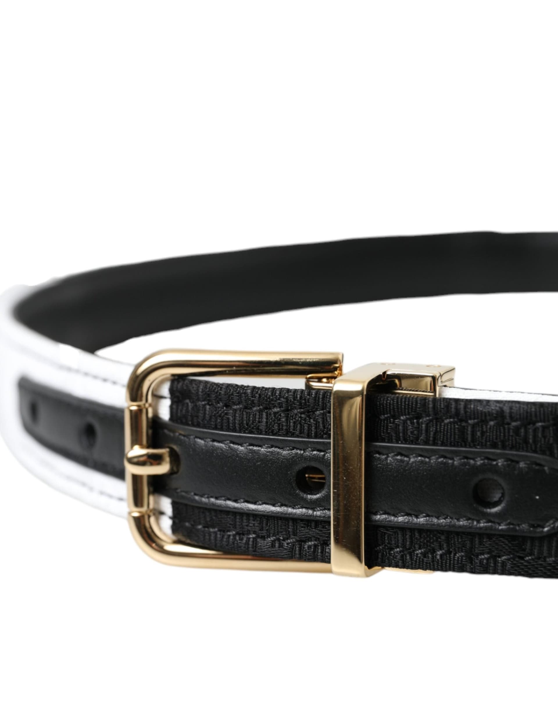Dolce & Gabbana Black White Patchwork Gold Metal Buckle Belt - 3