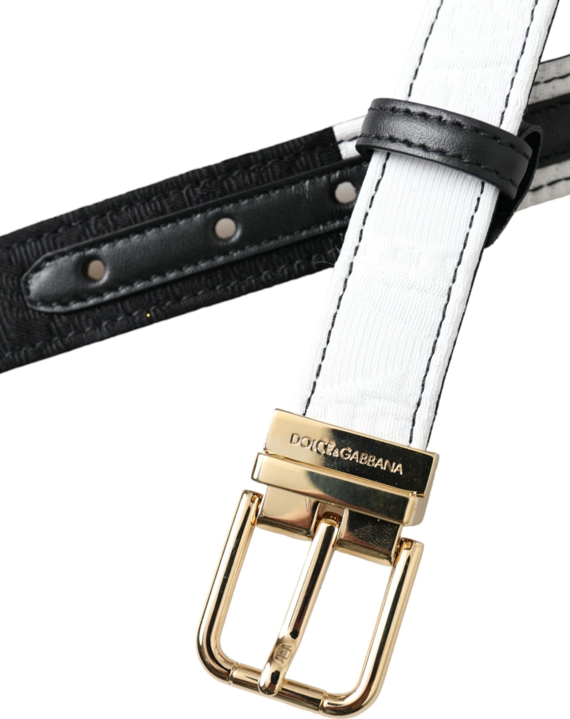 Dolce & Gabbana Black White Patchwork Gold Metal Buckle Belt - 5