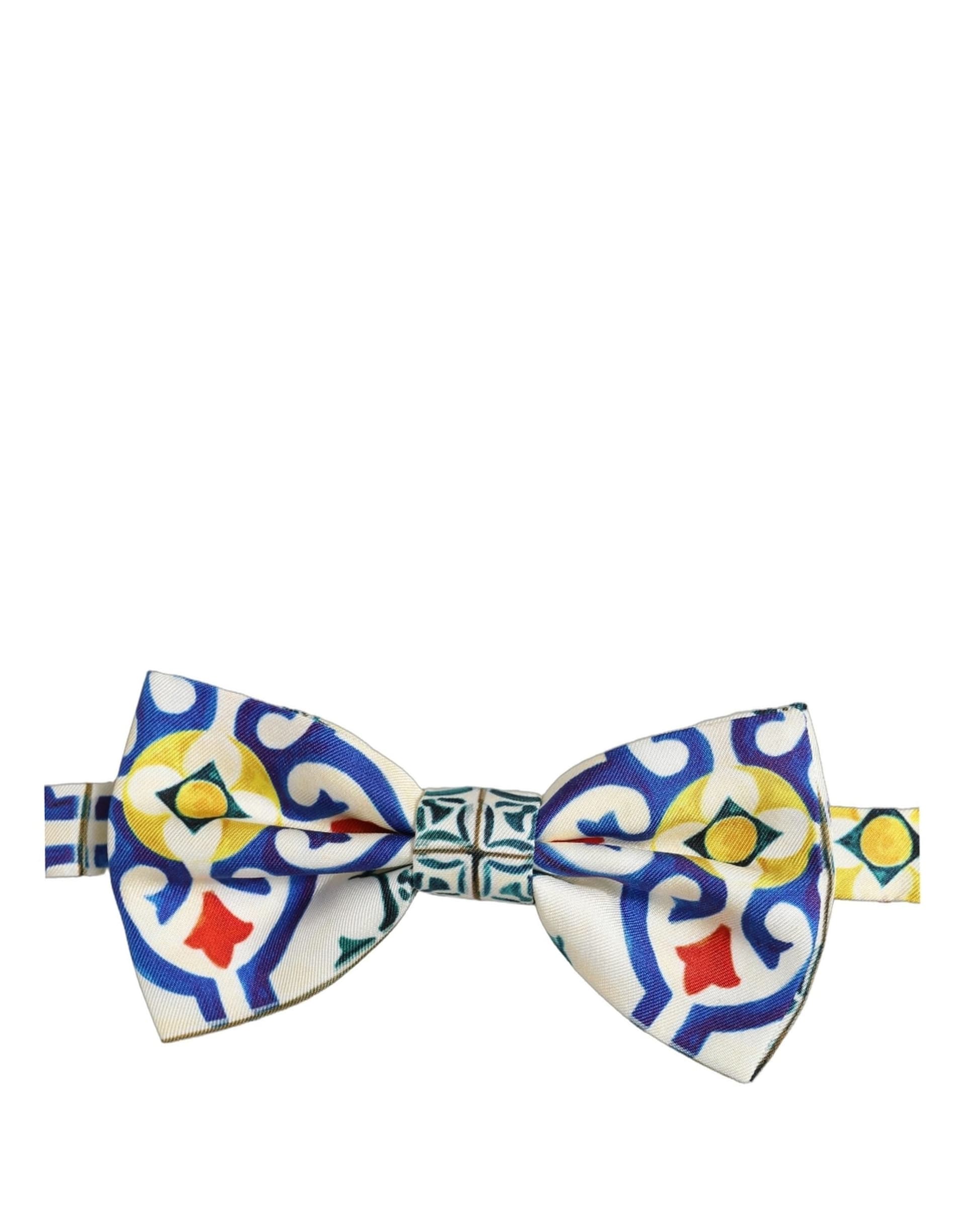 Dolce & Gabbana Men Multicolor Majolica Adjustable Neck Papillon Bow Tie - 5