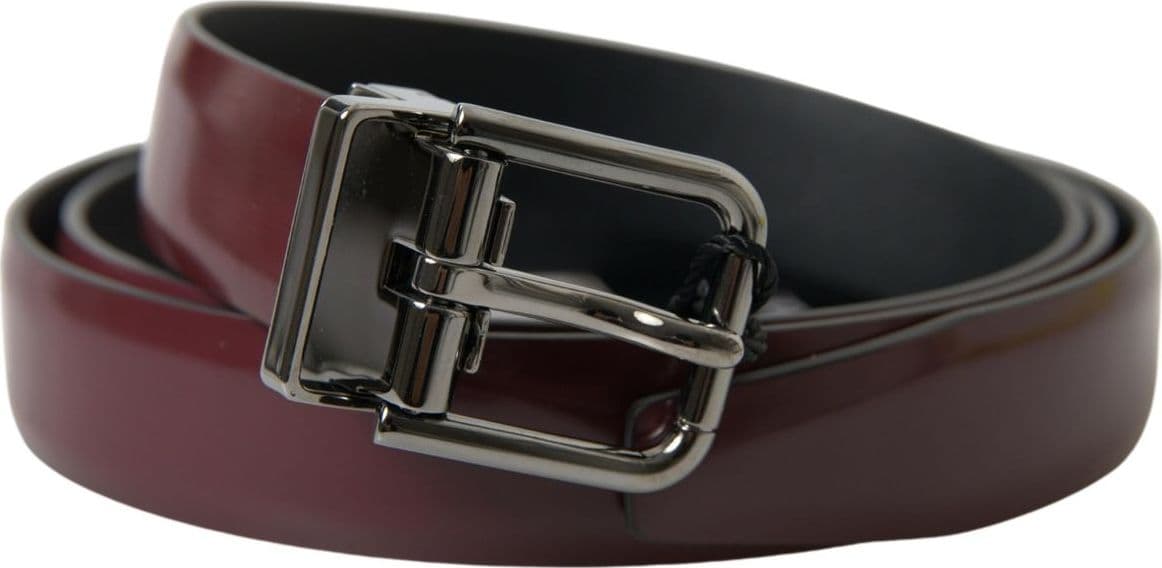 Dolce & Gabbana Bordeaux Leather Silver Metal Buckle Belt - 2