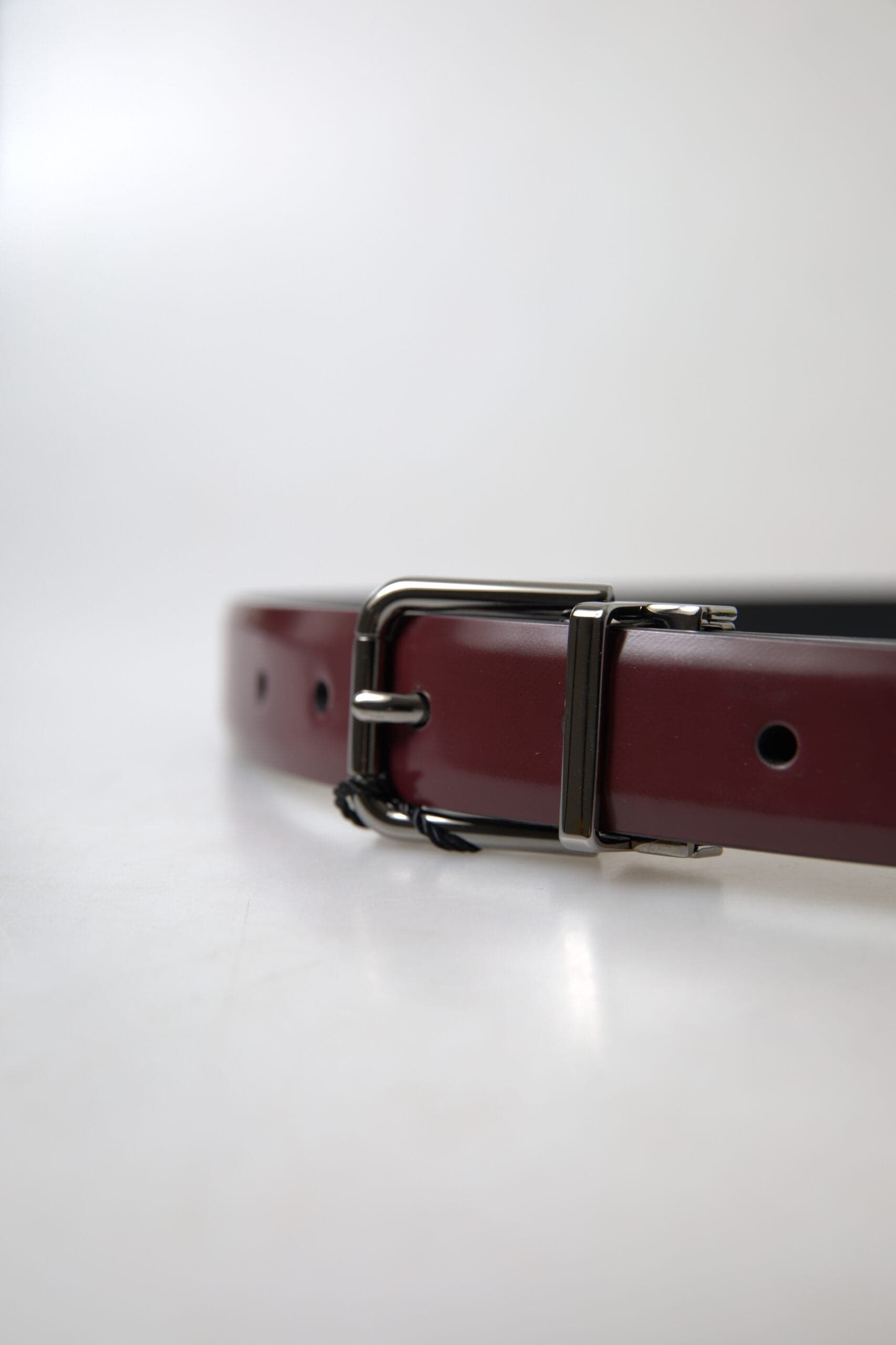 Dolce & Gabbana Bordeaux Leather Silver Metal Buckle Belt - 3