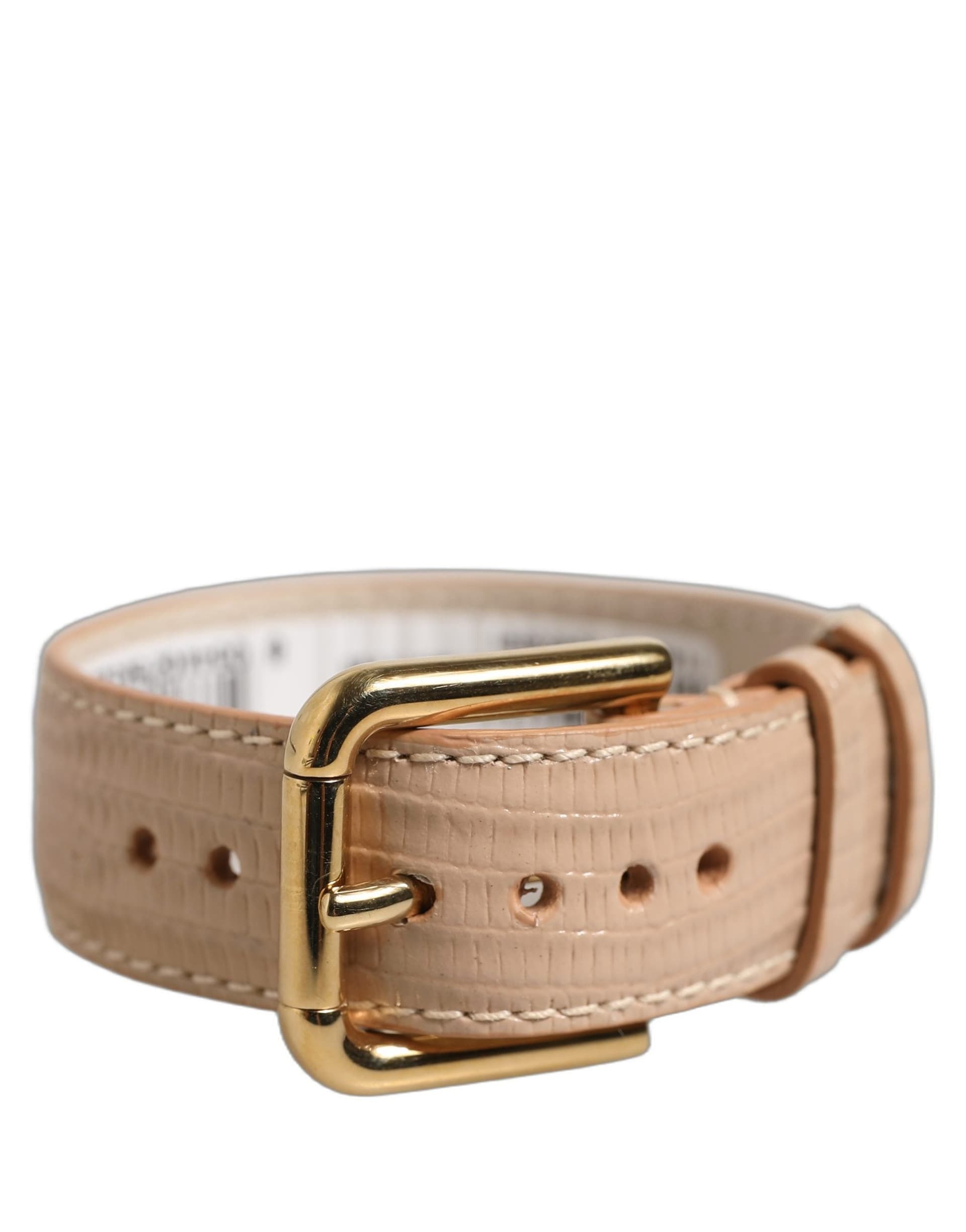 Dolce & Gabbana Beige Textured Leather Gold Buckle Belt Strap Bracelet - 2