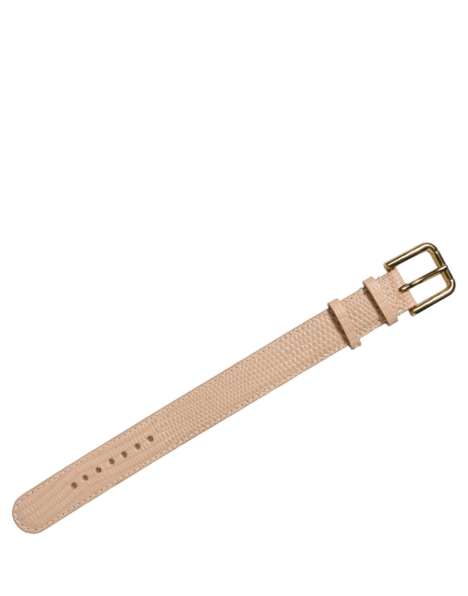 Dolce & Gabbana Beige Textured Leather Gold Buckle Belt Strap Bracelet - 3