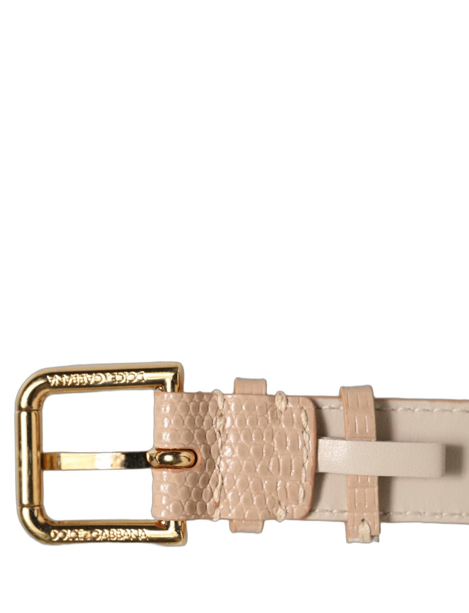 Dolce & Gabbana Beige Textured Leather Gold Buckle Belt Strap Bracelet - 6