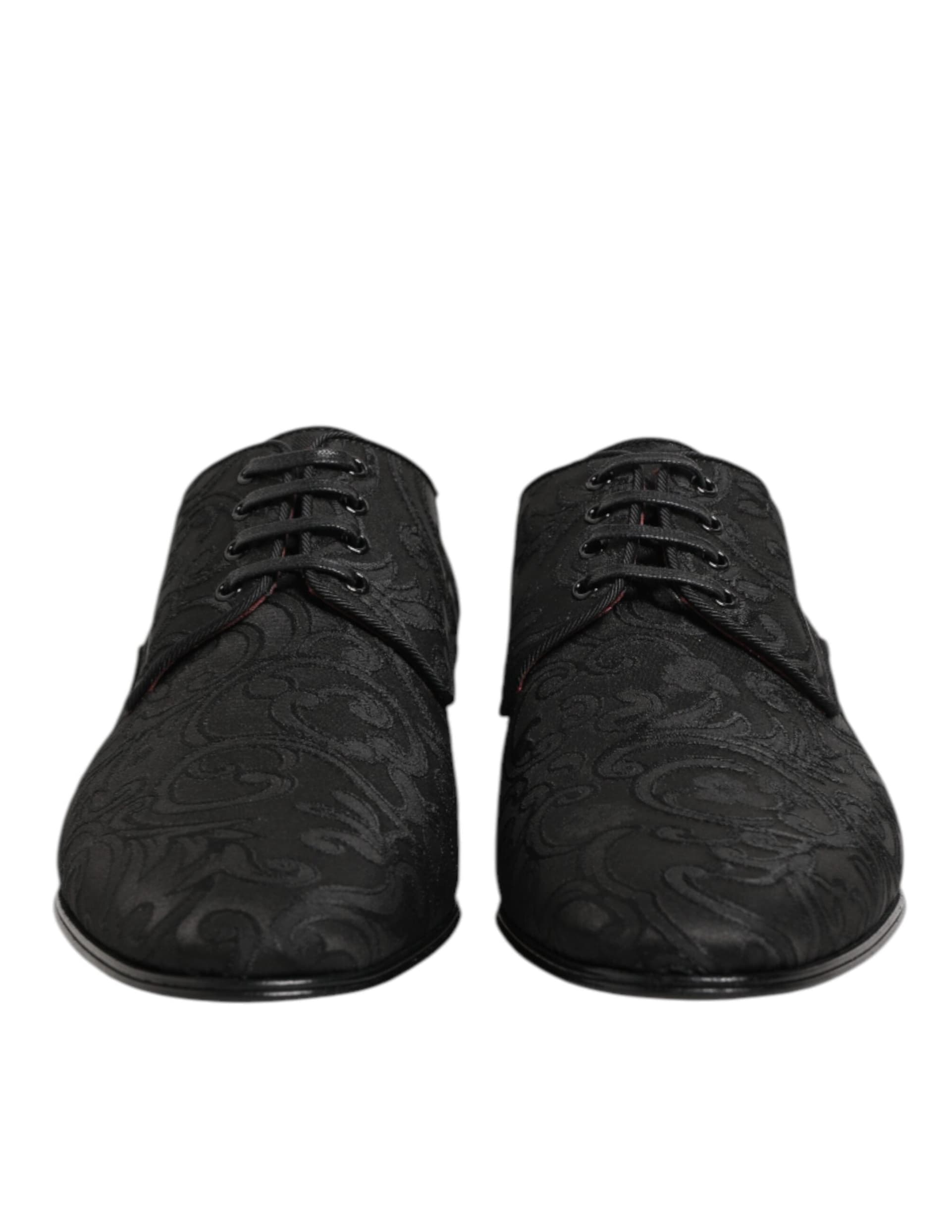 Dolce & Gabbana Black Brocade Lace Up Derby Men Dress Shoes - 2