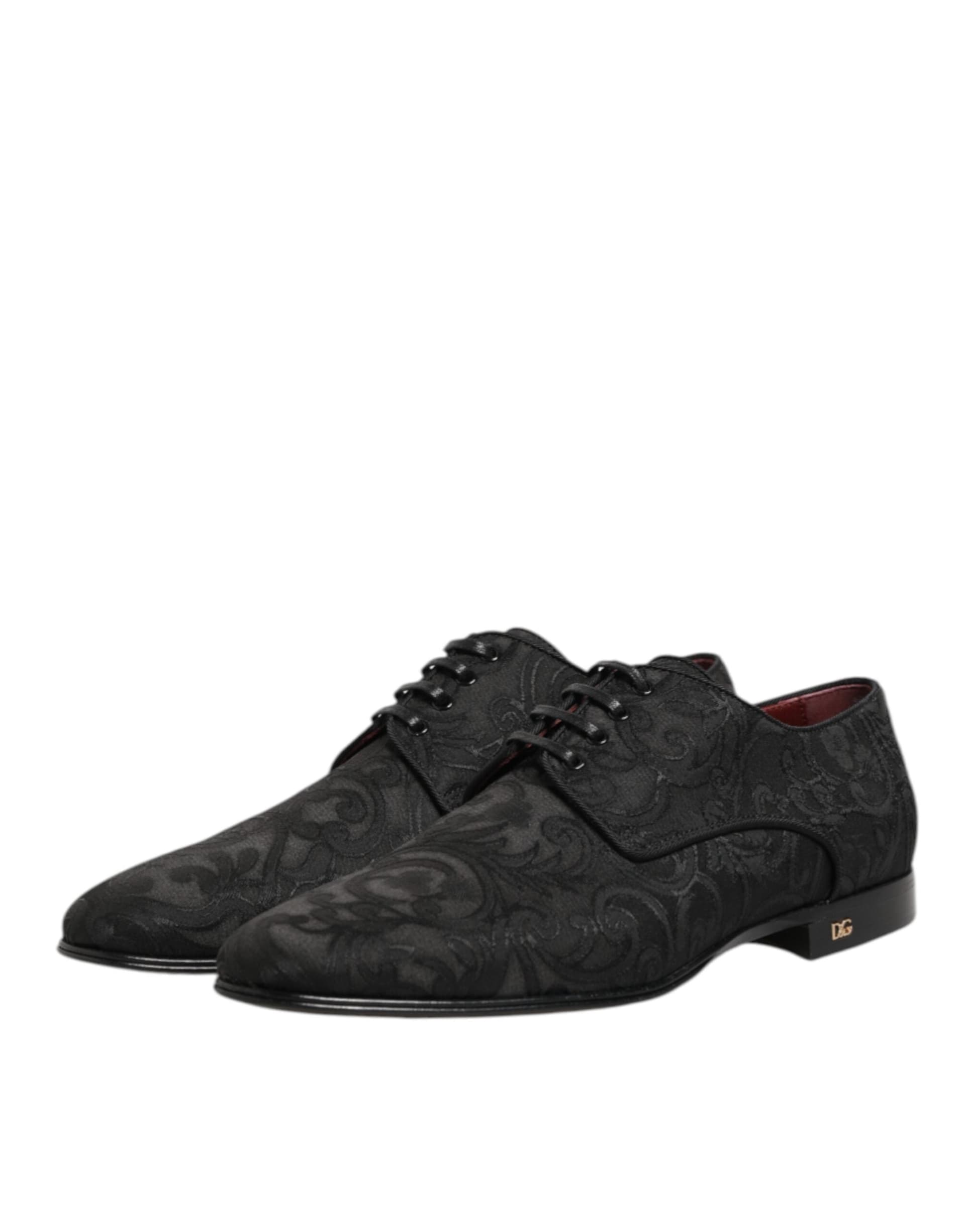 Dolce & Gabbana Black Brocade Lace Up Derby Men Dress Shoes - 3